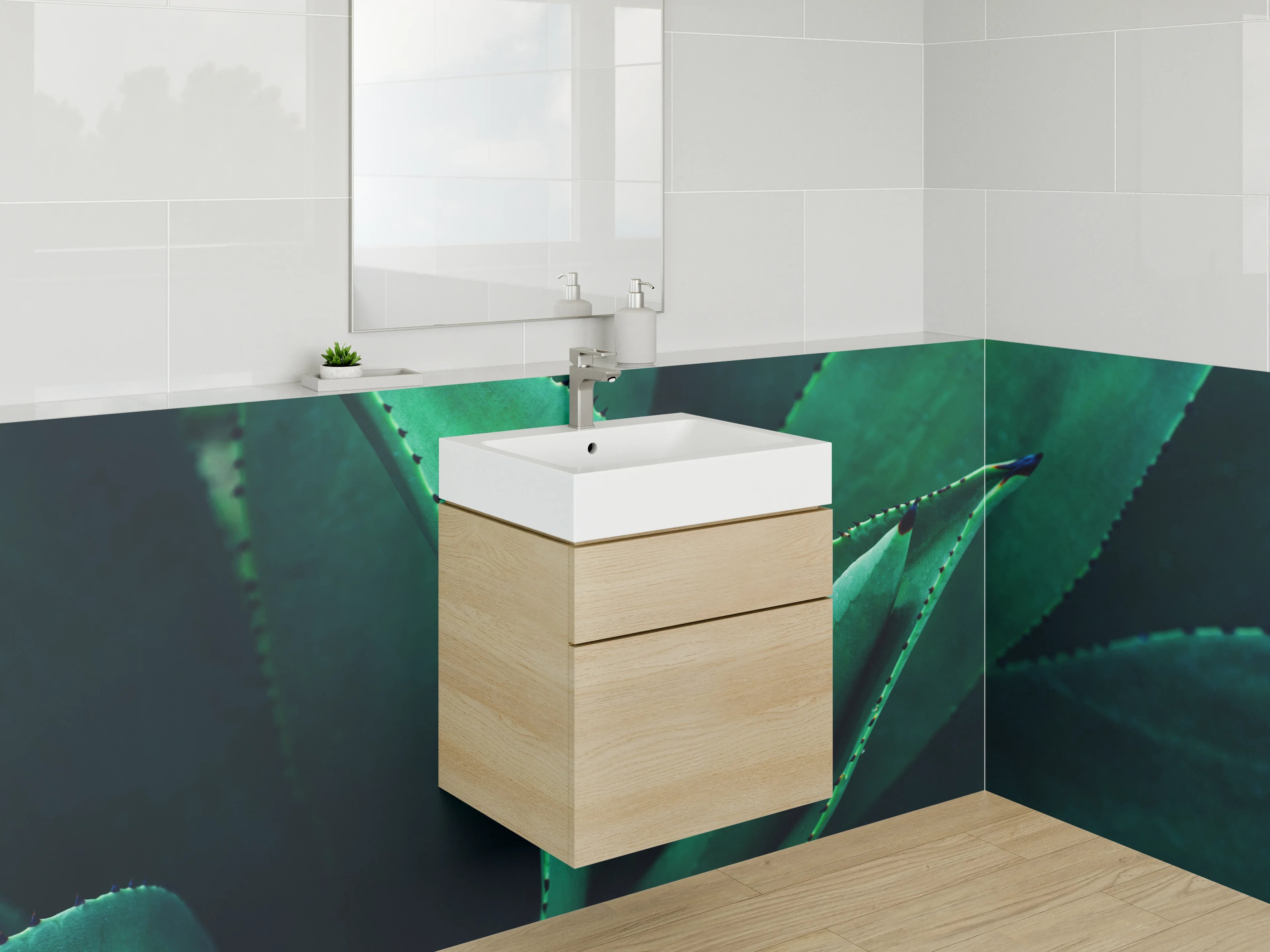 Waschbecken-Rückwand - Moderne Agaven-Blätter grün