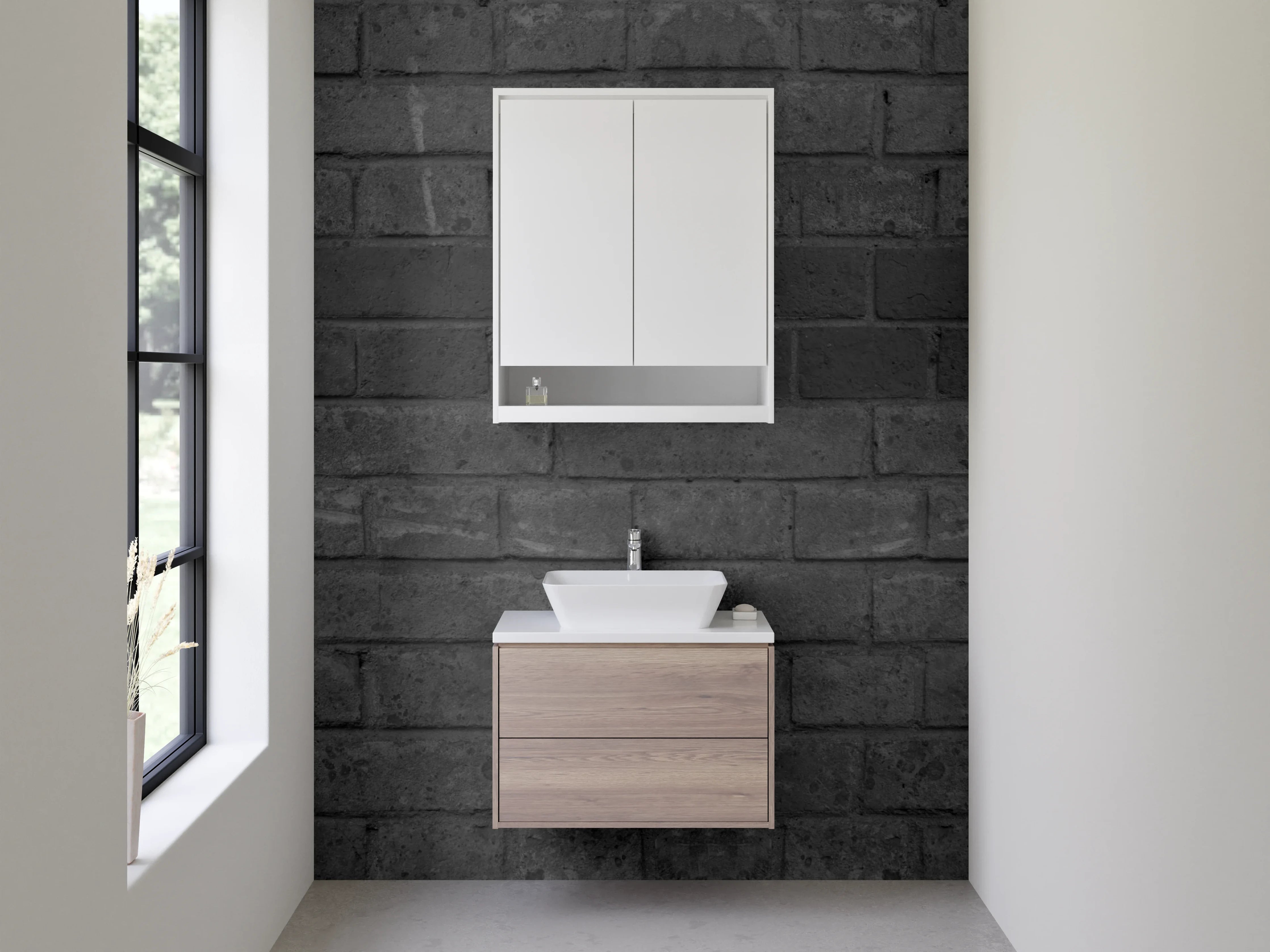 Waschbecken-Rückwand - Moderne Backstein-Optik Grau Schwarz