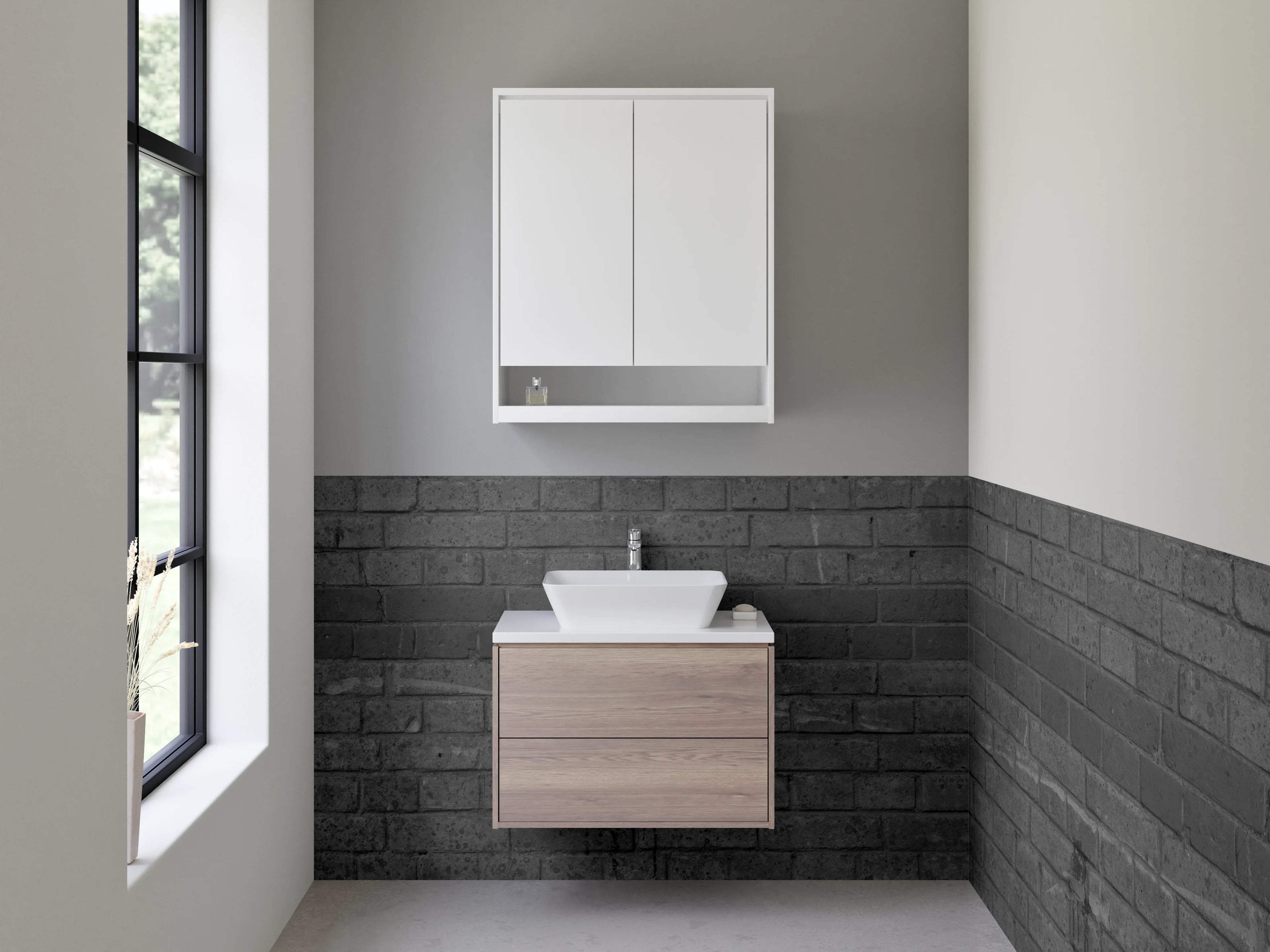Waschbecken-Rückwand - Moderne Backstein-Optik Grau Schwarz