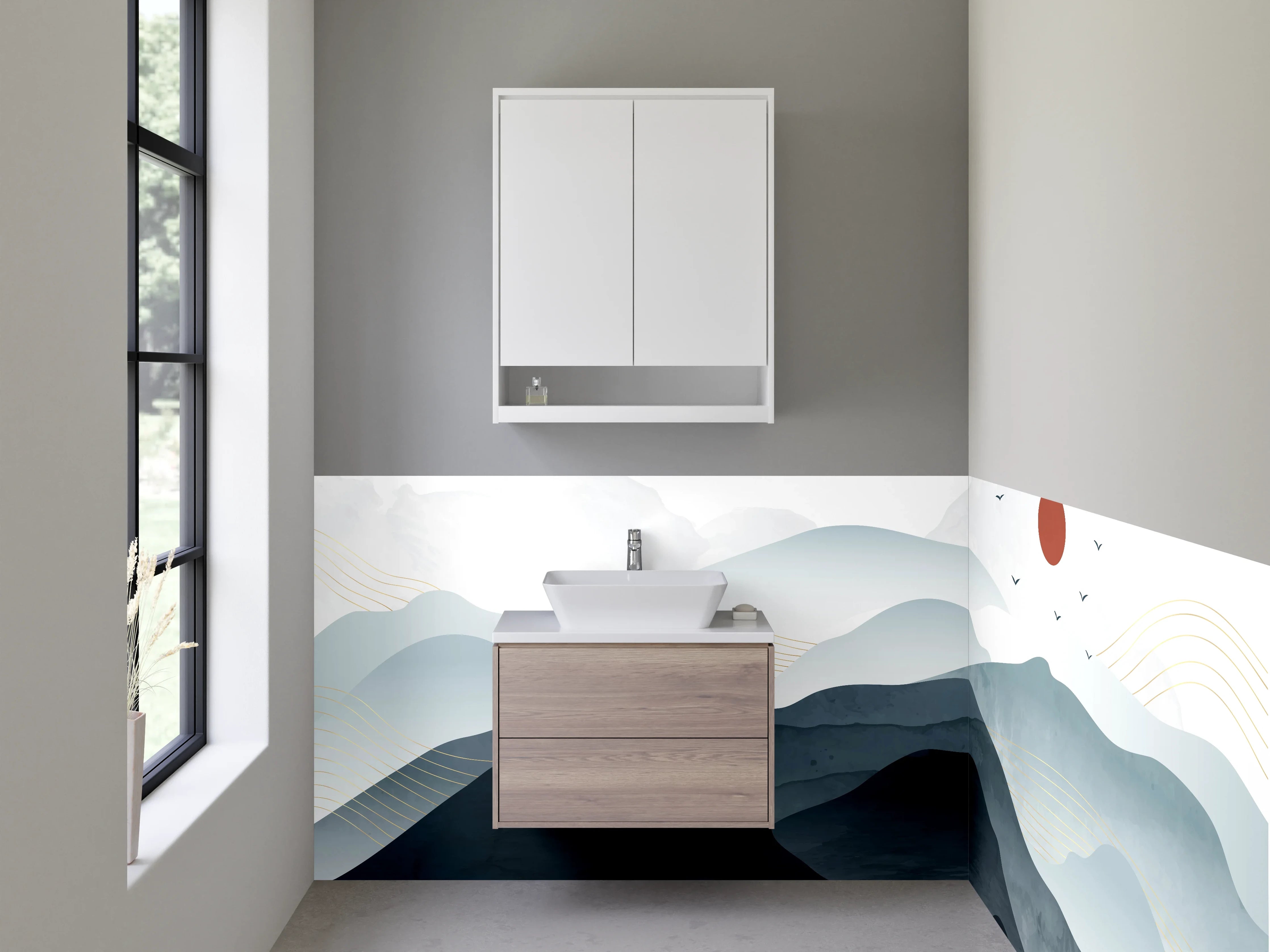 Waschbecken-Rückwand - Moderne Berglandschaft im minimalistischen Stil