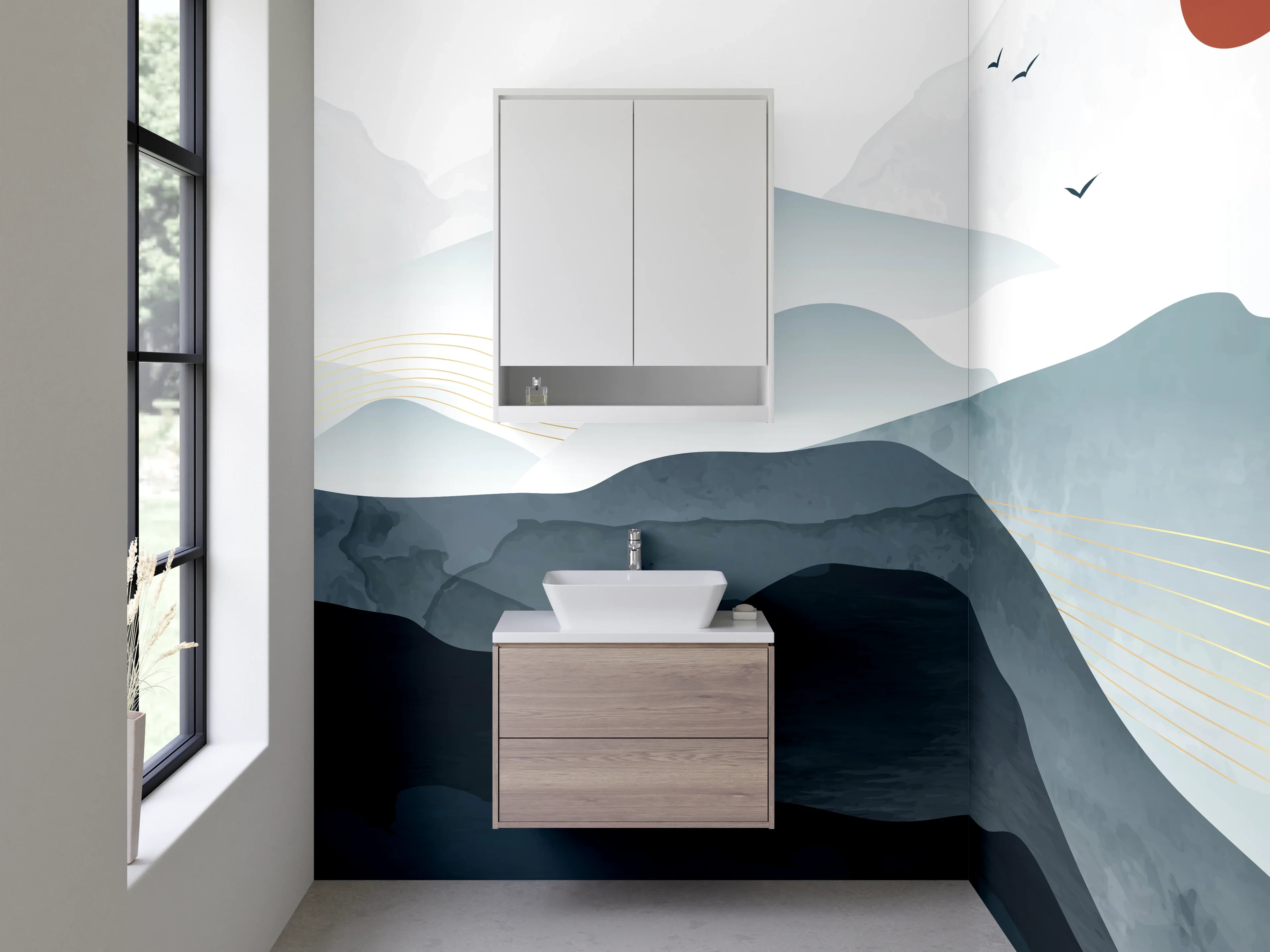 Waschbecken-Rückwand - Moderne Berglandschaft im minimalistischen Stil