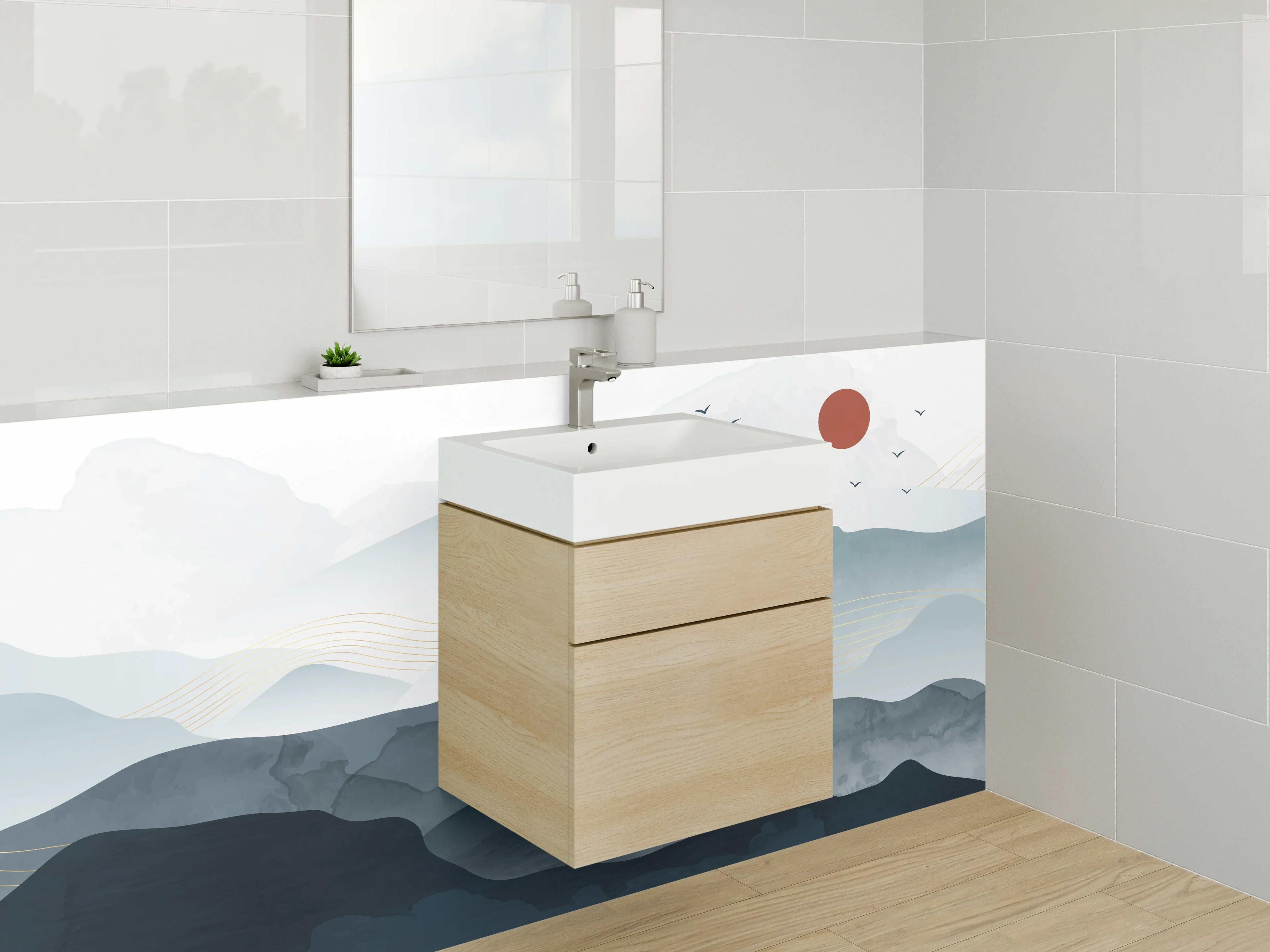 Waschbecken-Rückwand - Moderne Berglandschaft im minimalistischen Stil