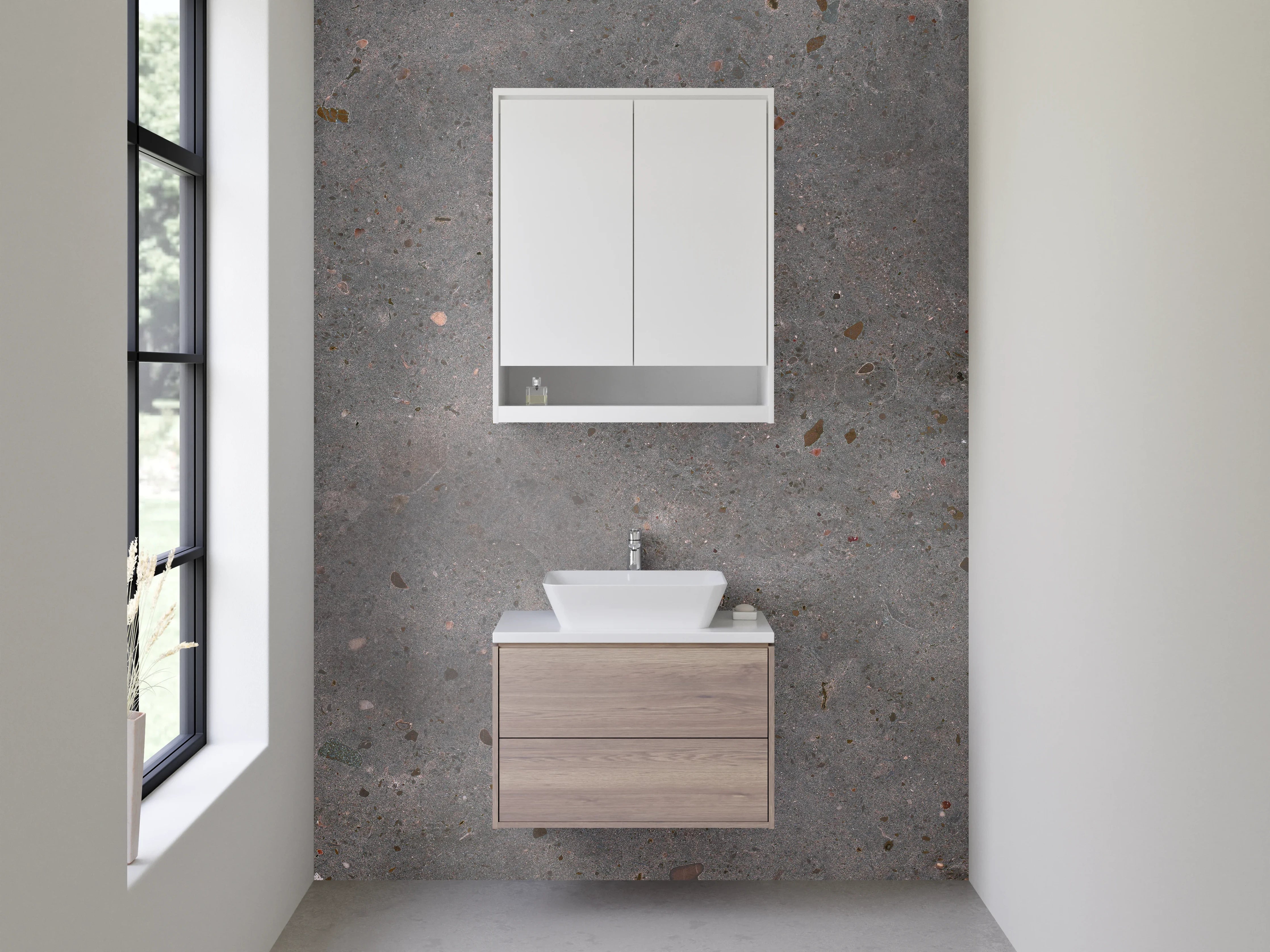 Waschbecken-Rückwand - Moderne Beton-Optik Grau Fliesen