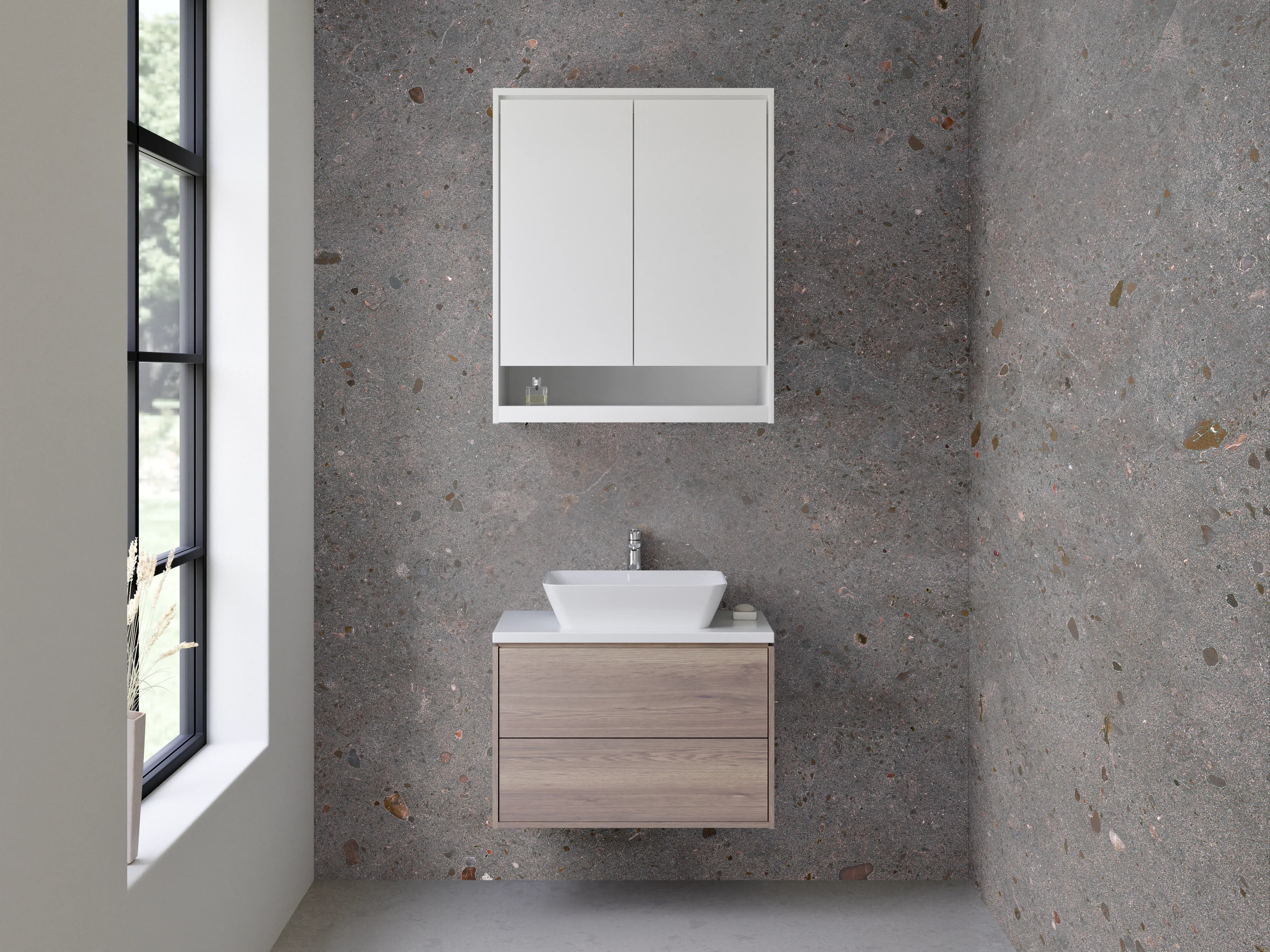 Waschbecken-Rückwand - Moderne Beton-Optik Grau Fliesen