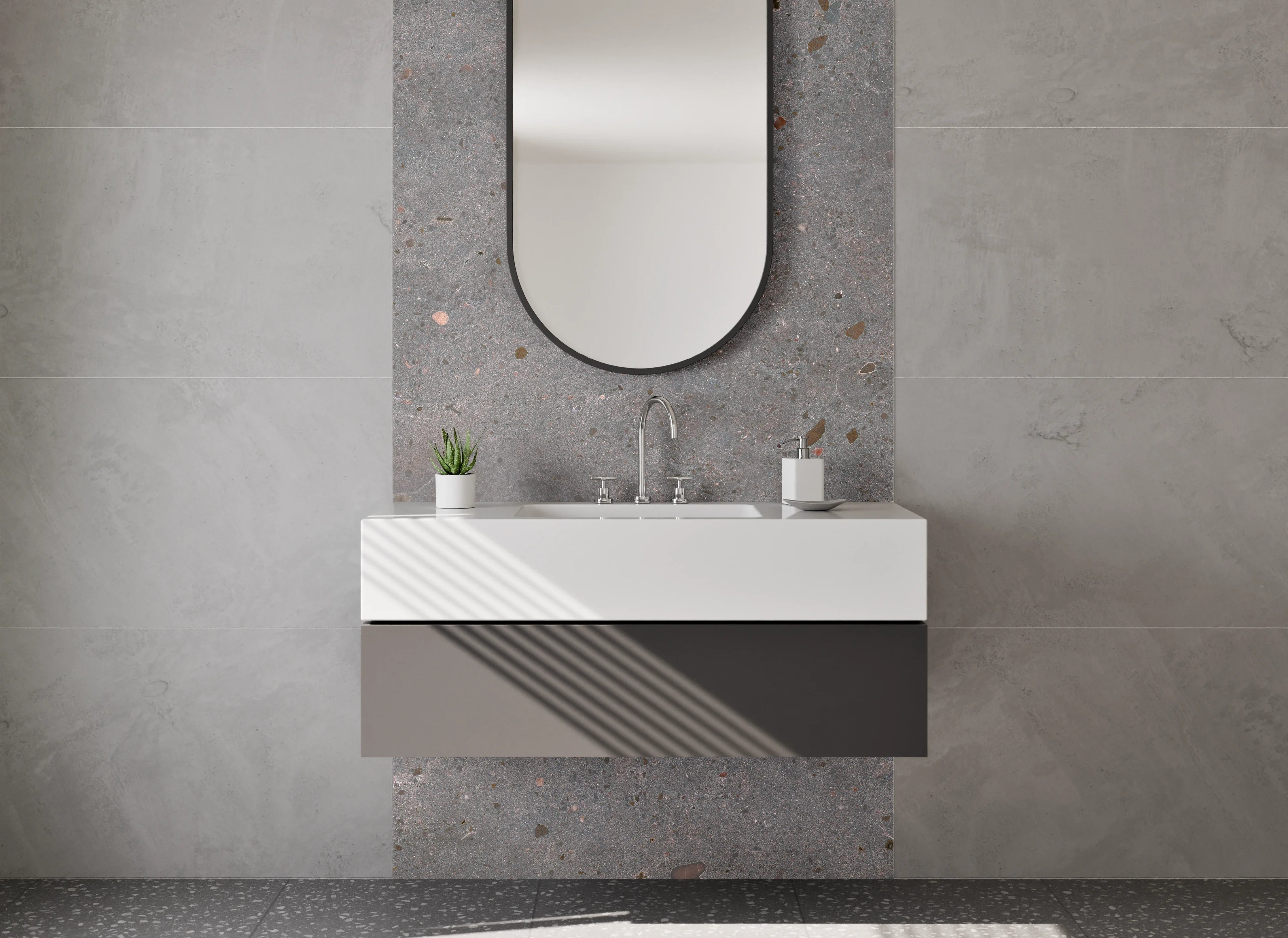 Waschbecken-Rückwand - Moderne Beton-Optik Grau Fliesen