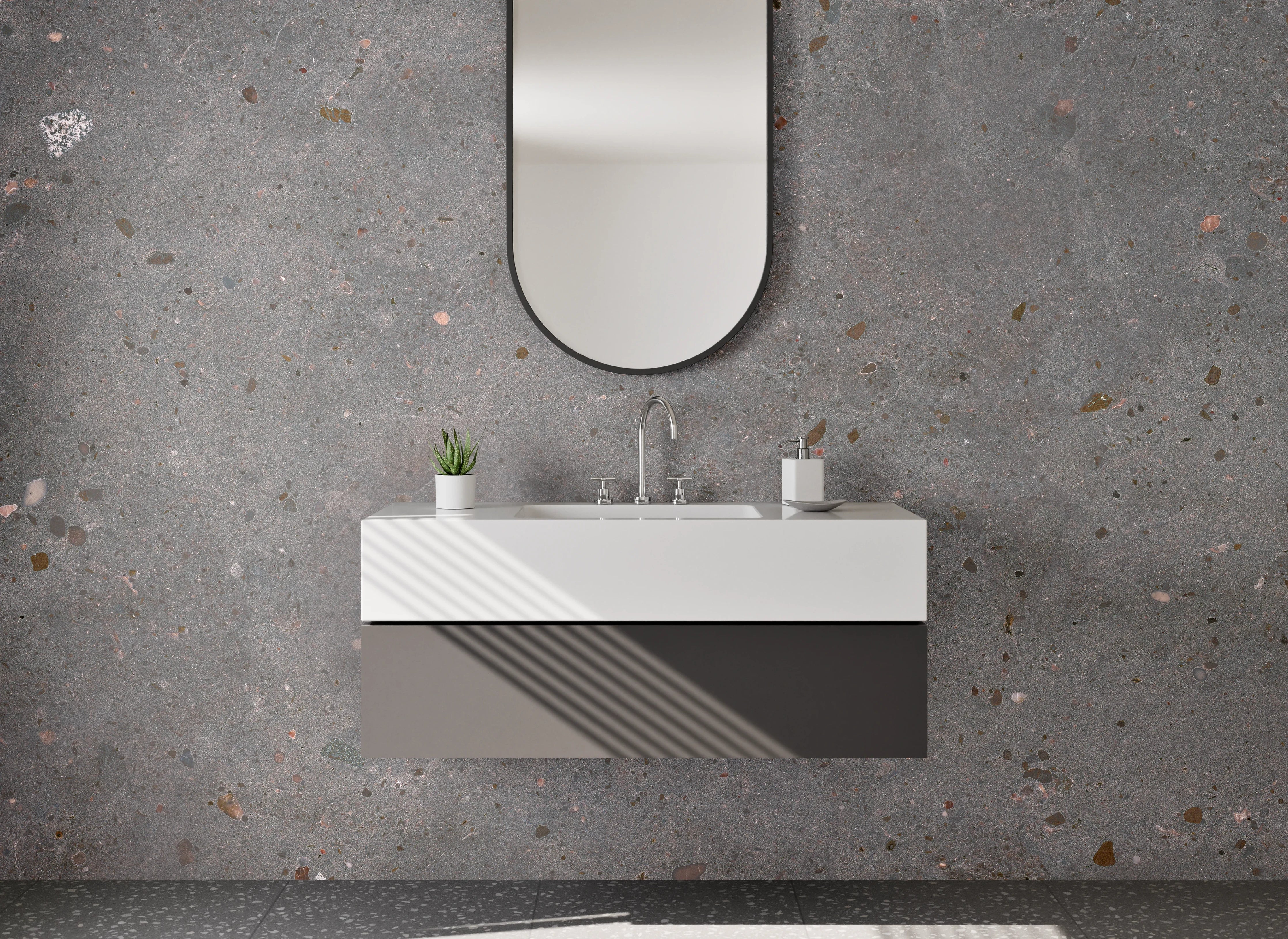 Waschbecken-Rückwand - Moderne Beton-Optik Grau Fliesen