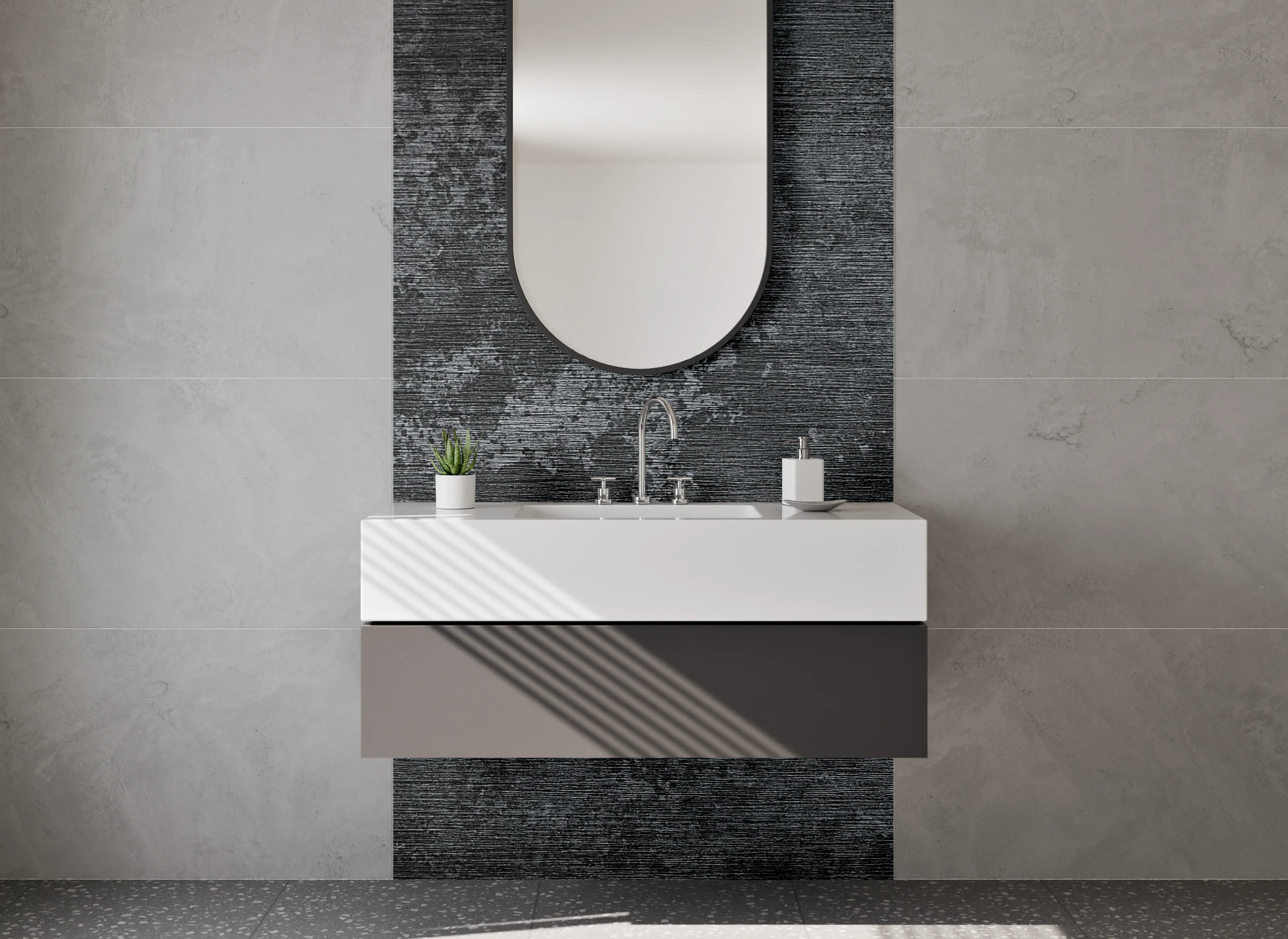 Waschbecken-Rückwand - Moderne Beton-Optik in Anthrazit Grau