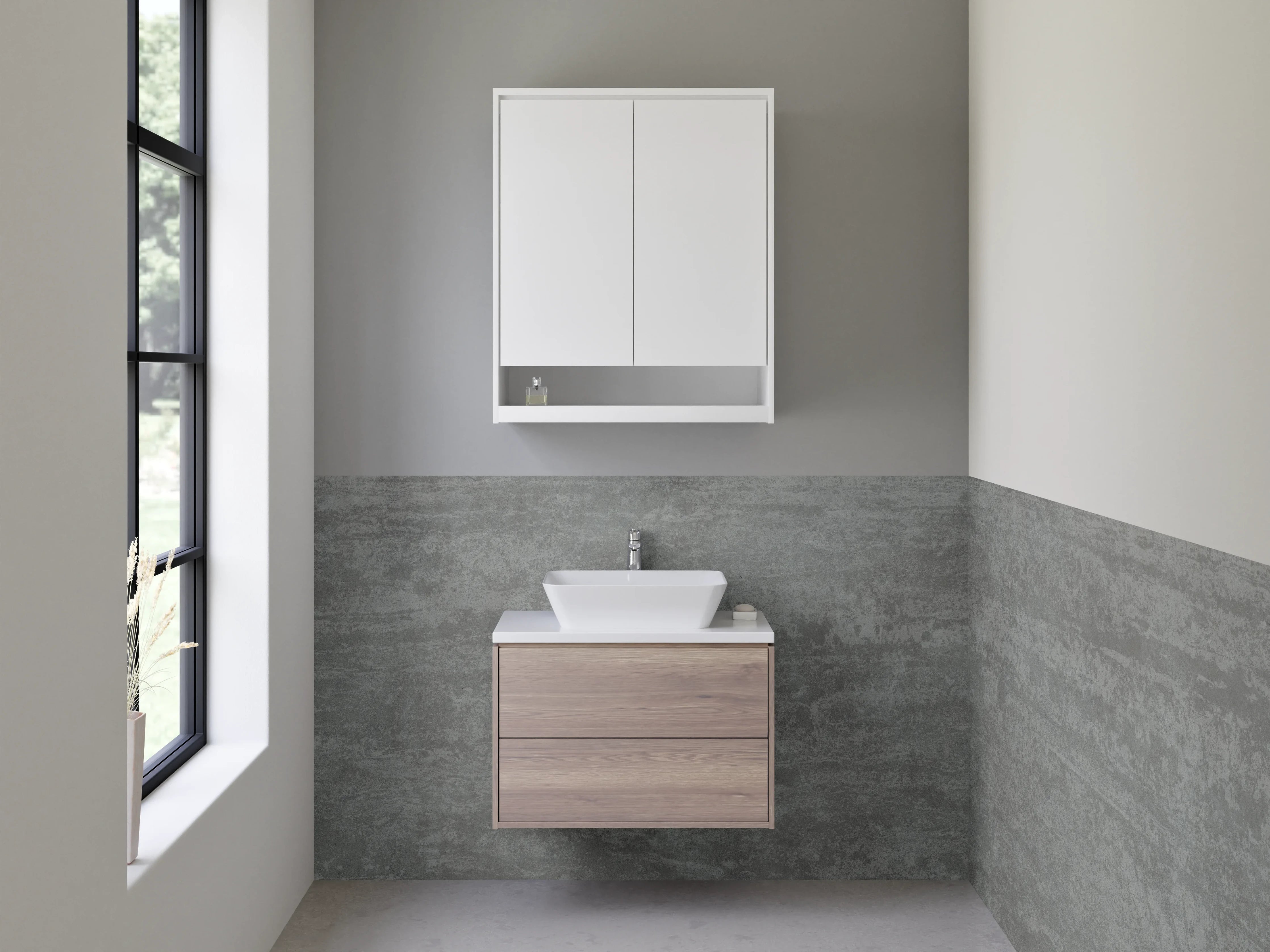 Waschbecken-Rückwand - Moderne Betoneffekt-Wand in Grau