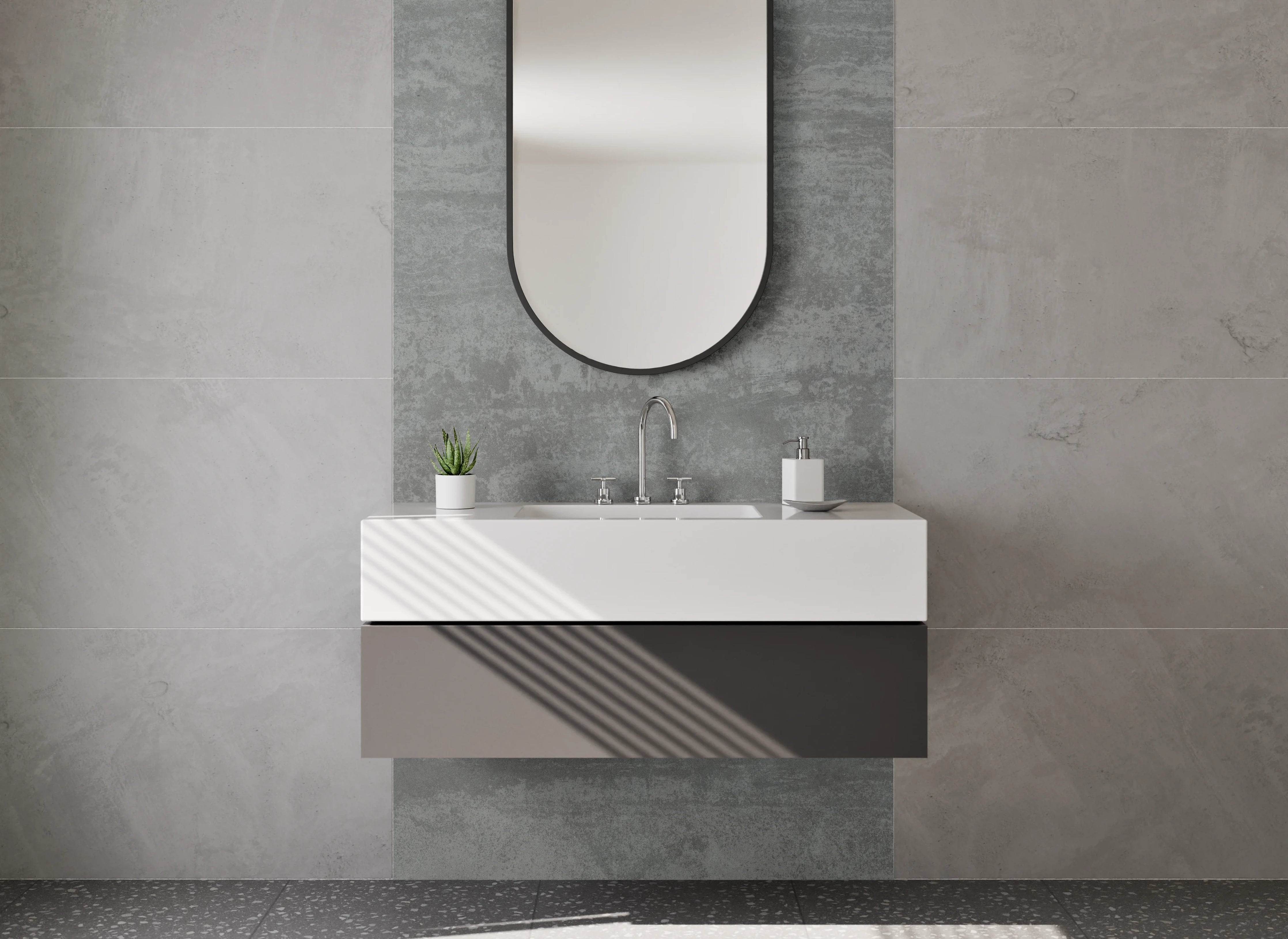 Waschbecken-Rückwand - Moderne Betoneffekt-Wand in Grau