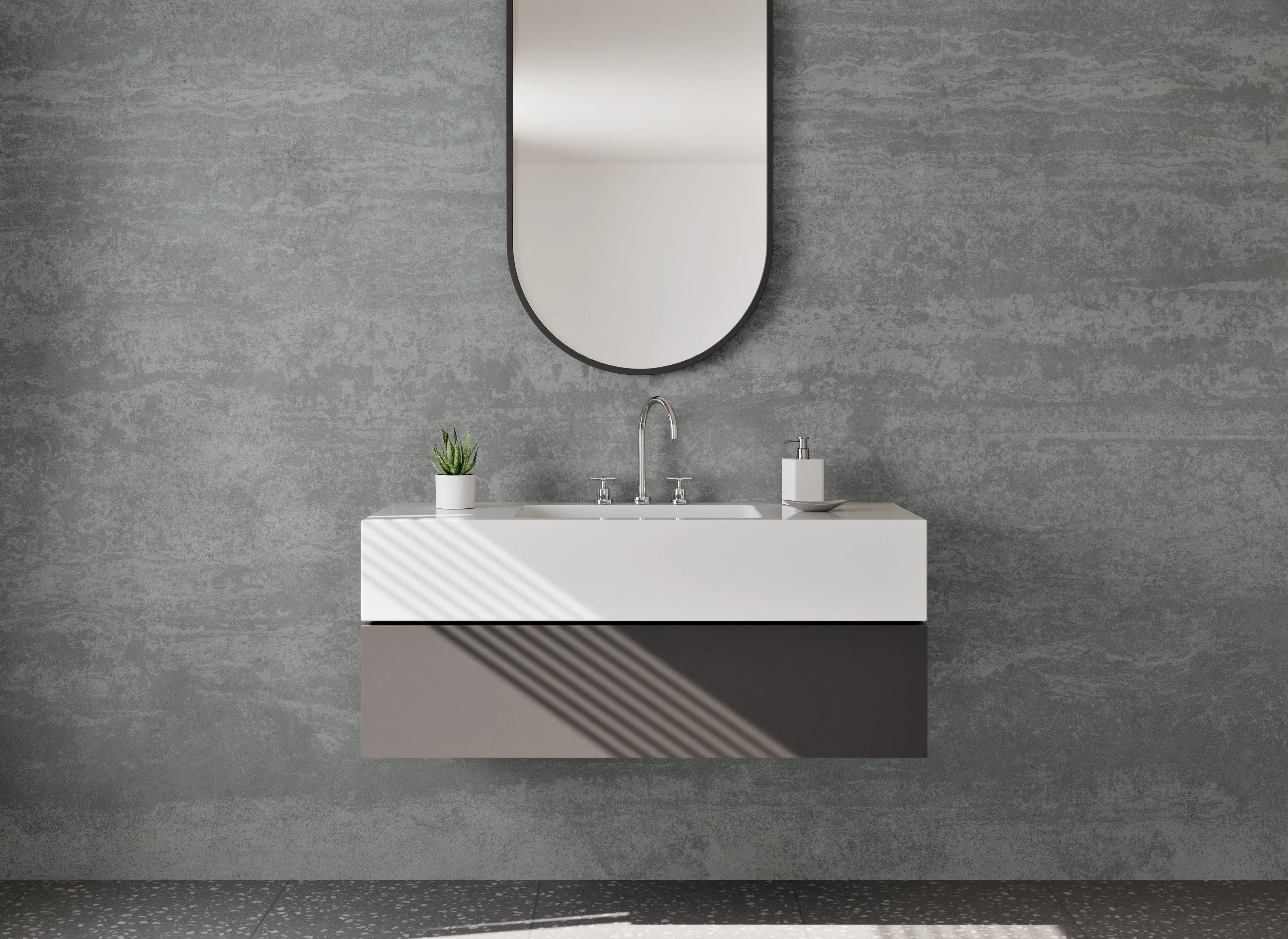 Waschbecken-Rückwand - Moderne Betoneffekt-Wand in Grau