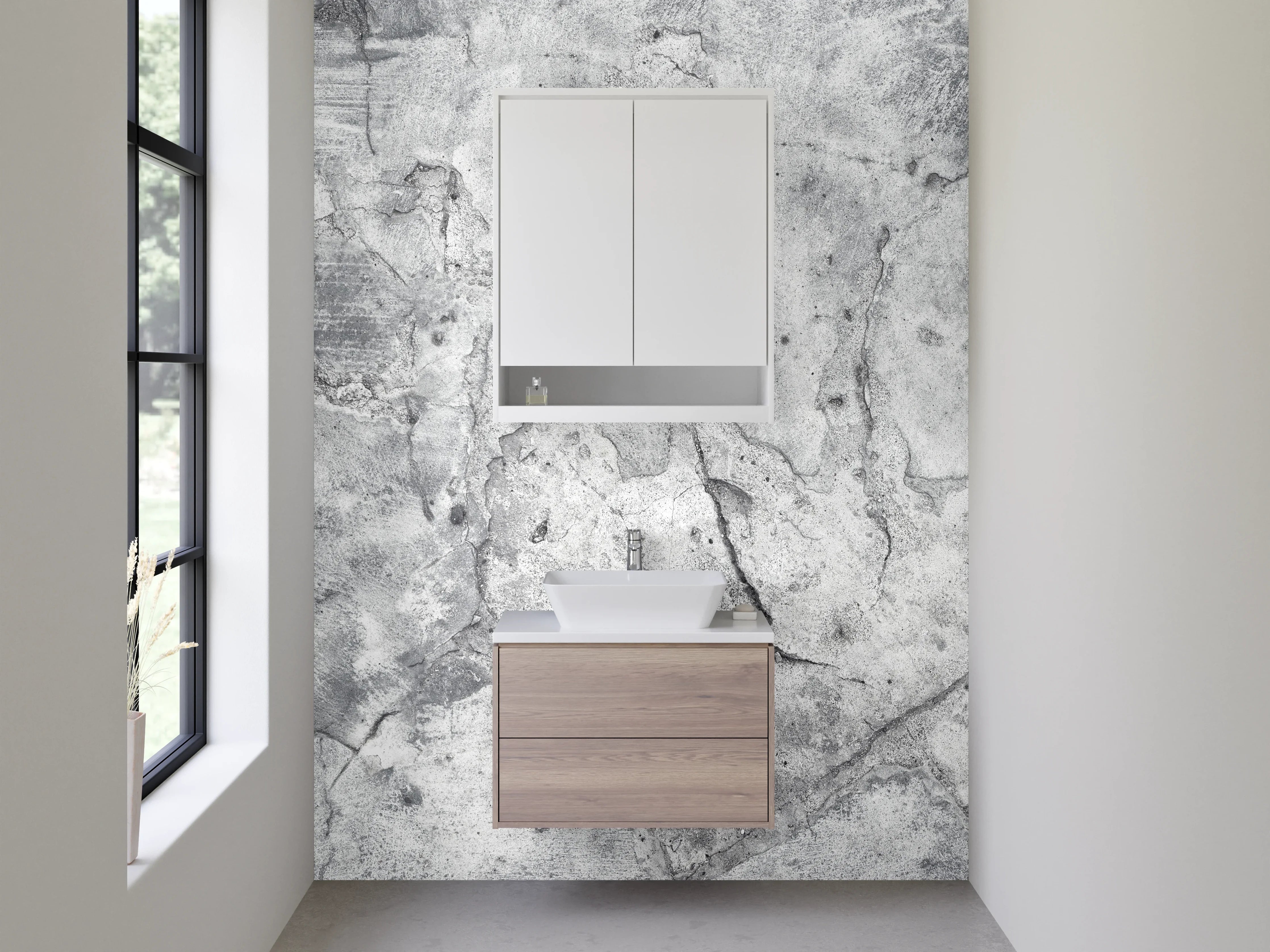 Waschbecken-Rückwand - Moderne Betonoptik Grau Weiß