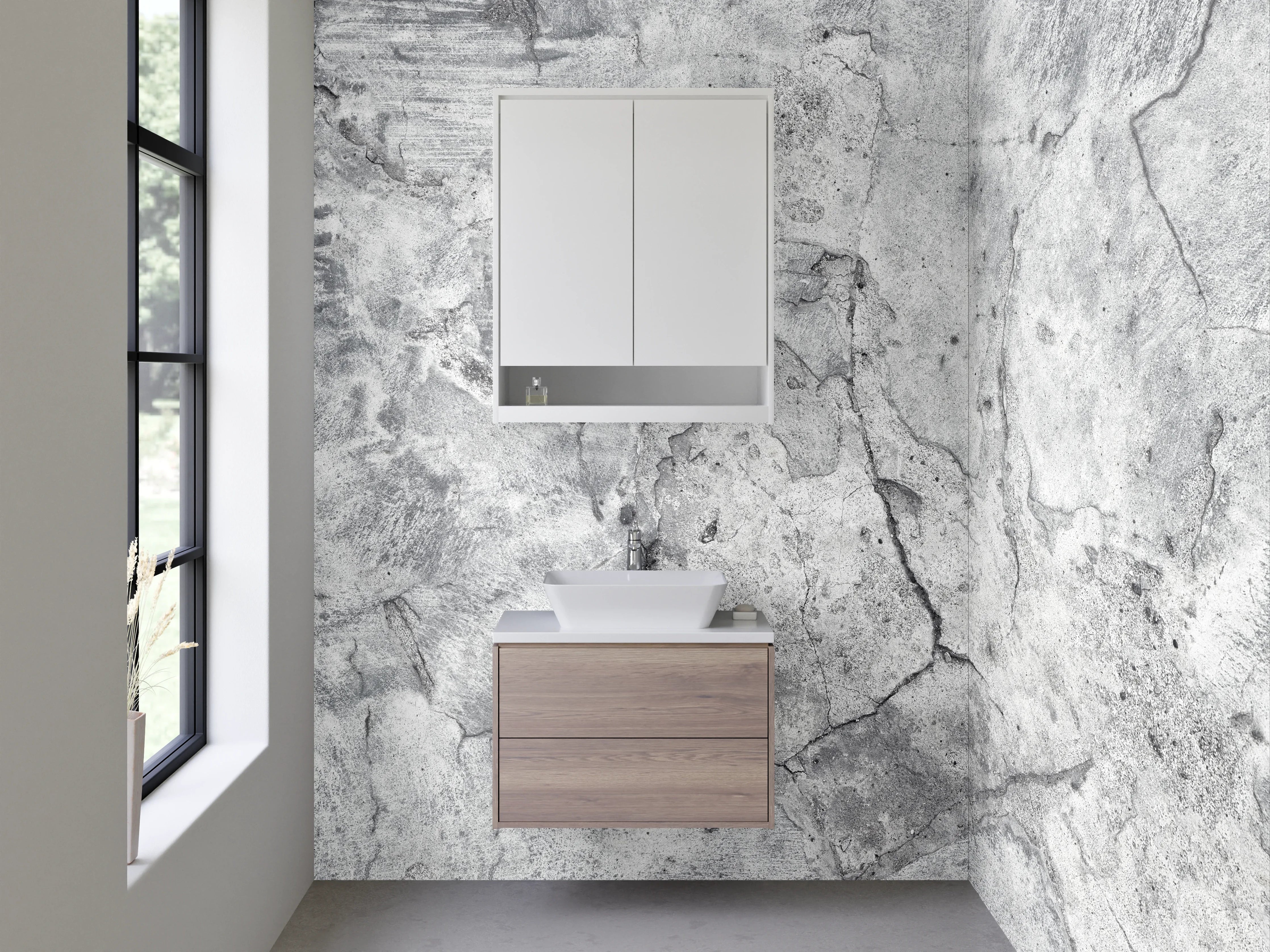 Waschbecken-Rückwand - Moderne Betonoptik Grau Weiß