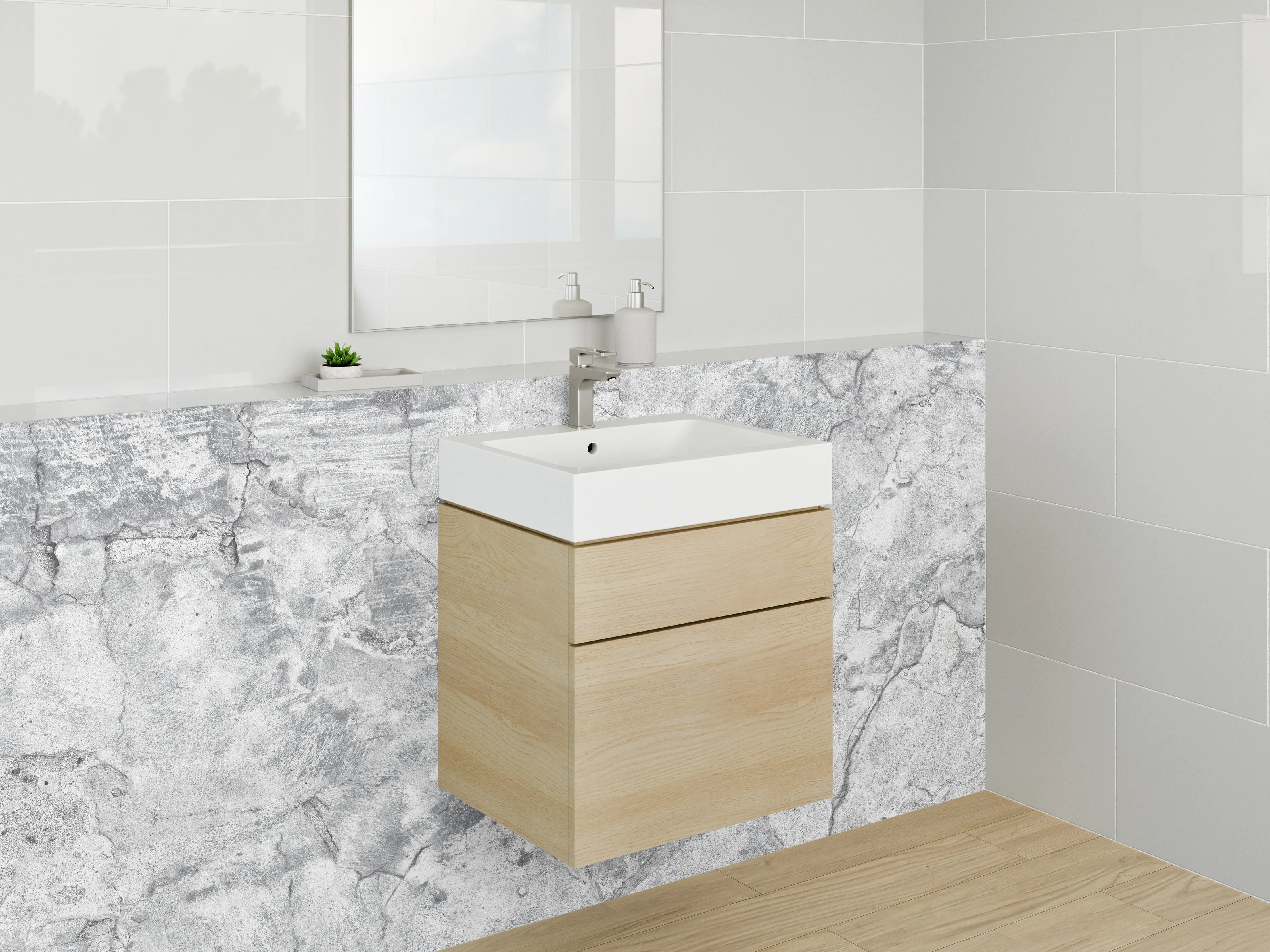 Waschbecken-Rückwand - Moderne Betonoptik Grau Weiß