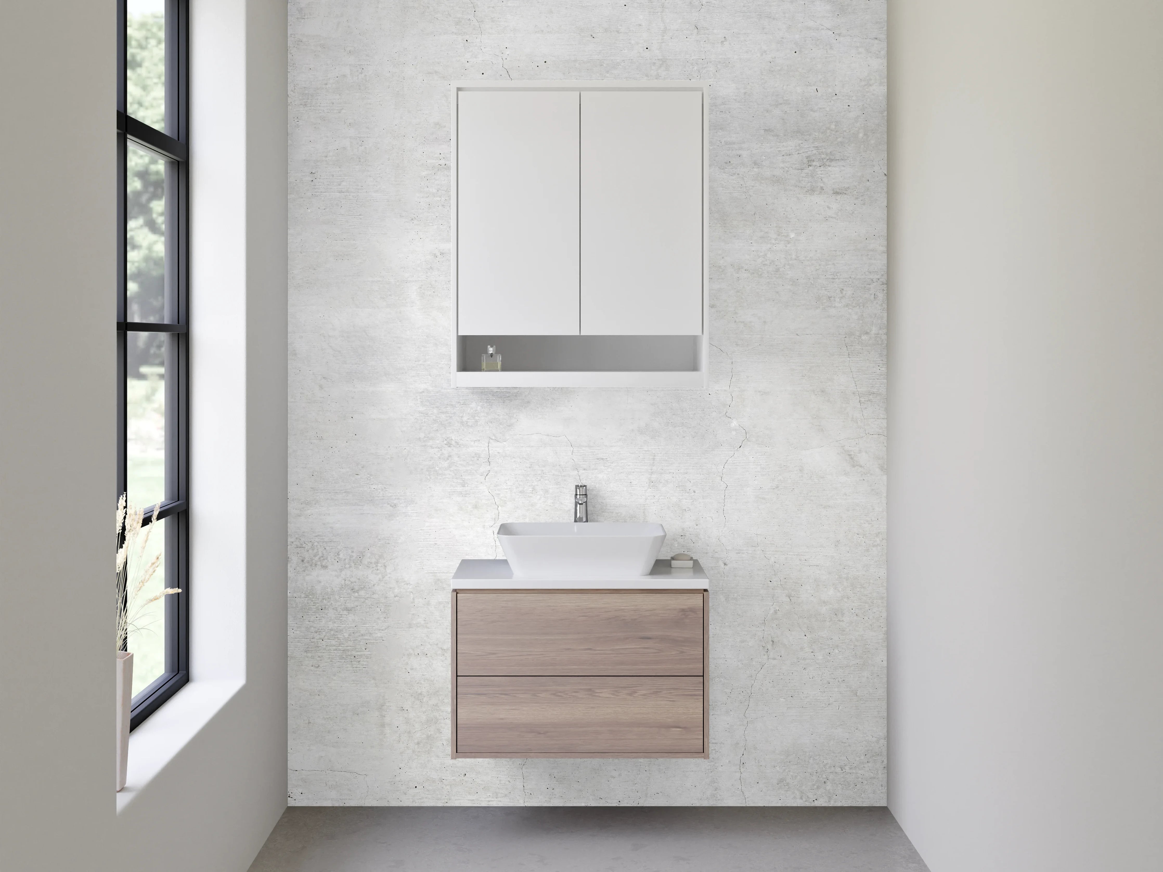 Waschbecken-Rückwand - Moderne Betonoptik Weiß-Grau