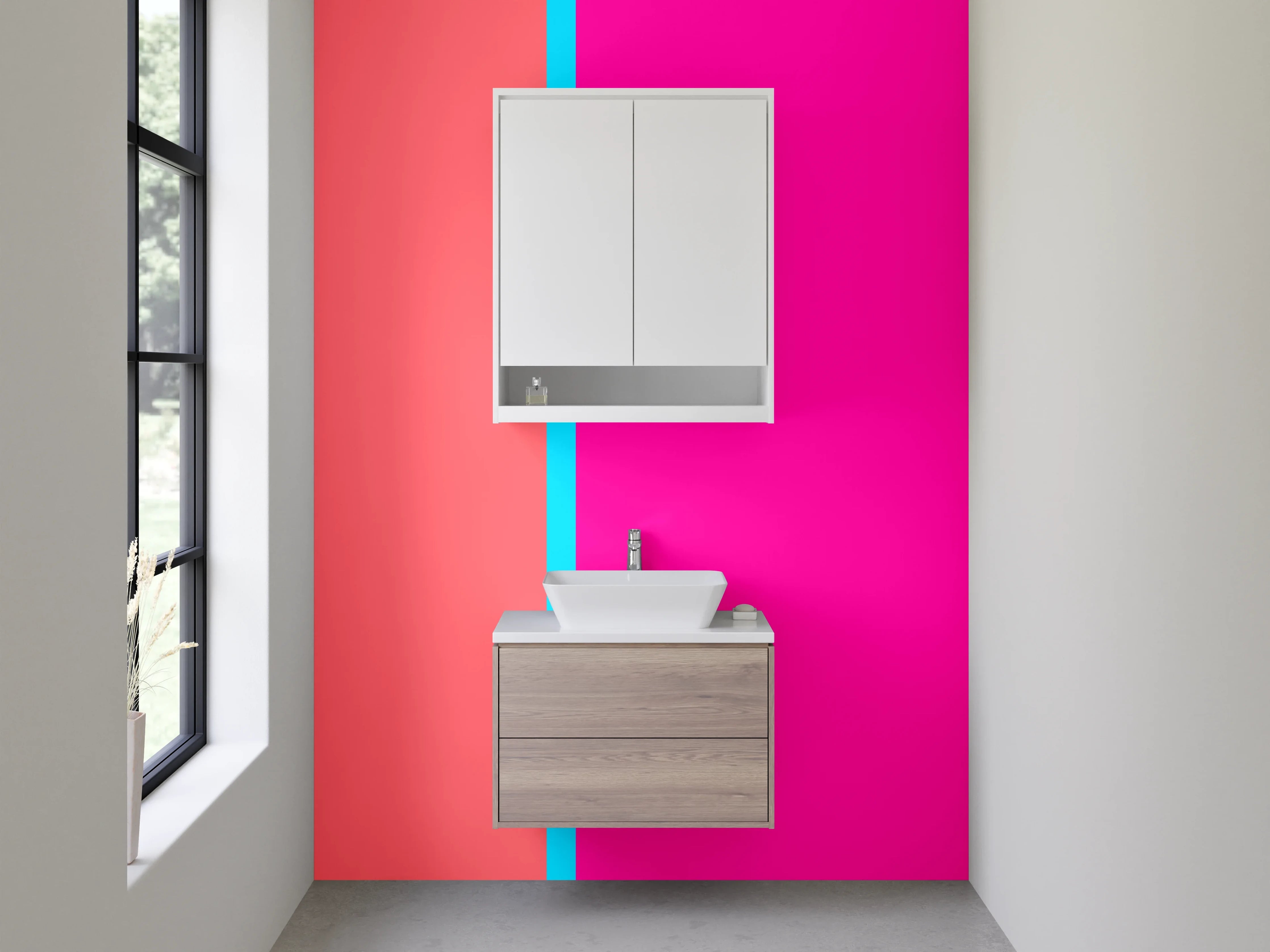 Waschbecken-Rückwand - Moderne Farbbalken Pink und Koralle