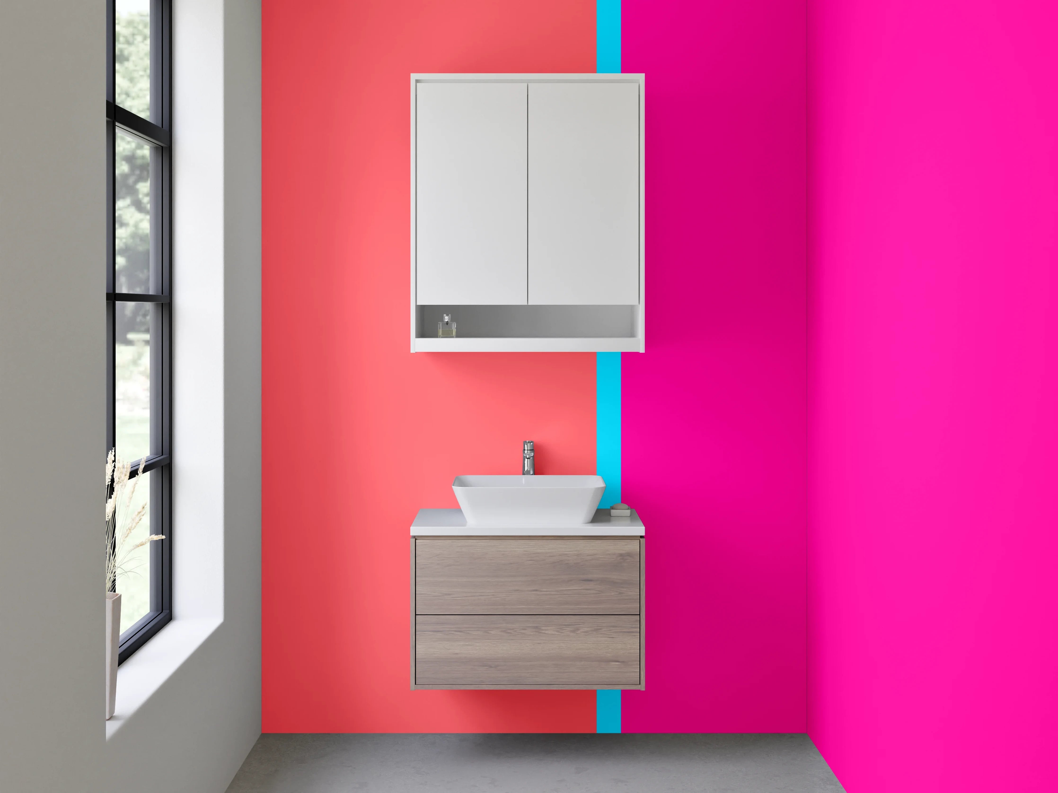 Waschbecken-Rückwand - Moderne Farbbalken Pink und Koralle
