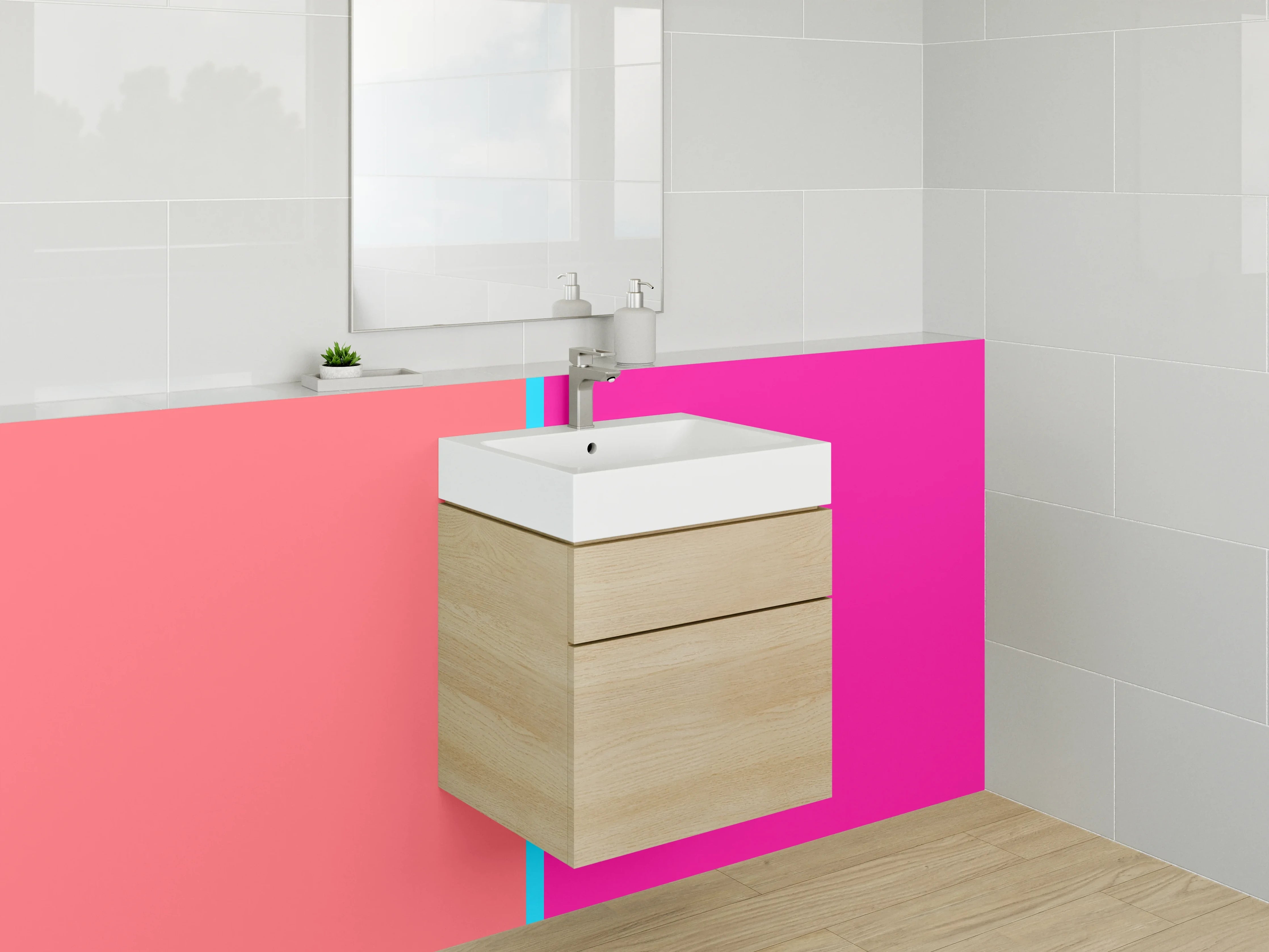 Waschbecken-Rückwand - Moderne Farbbalken Pink und Koralle