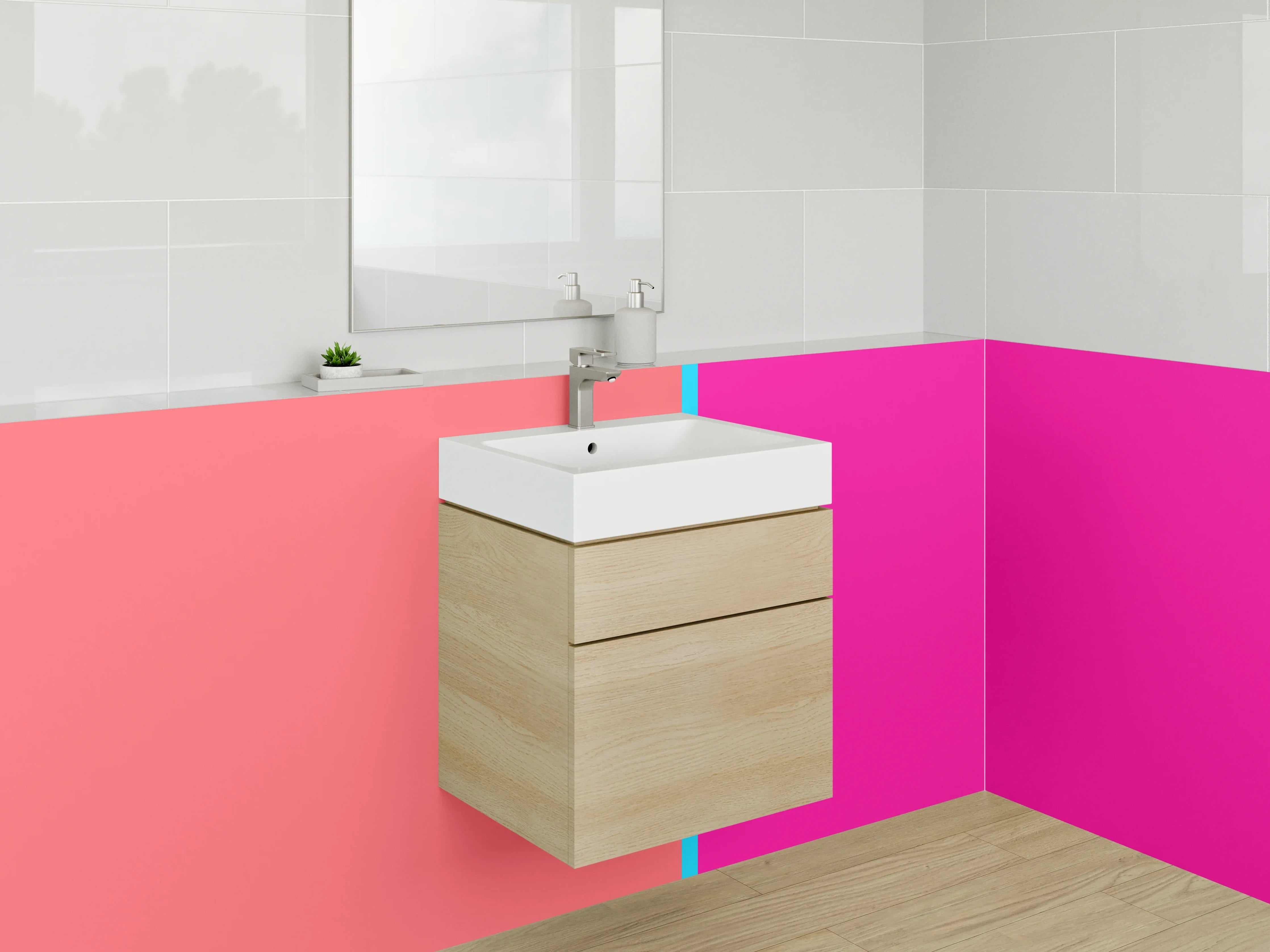 Waschbecken-Rückwand - Moderne Farbbalken Pink und Koralle