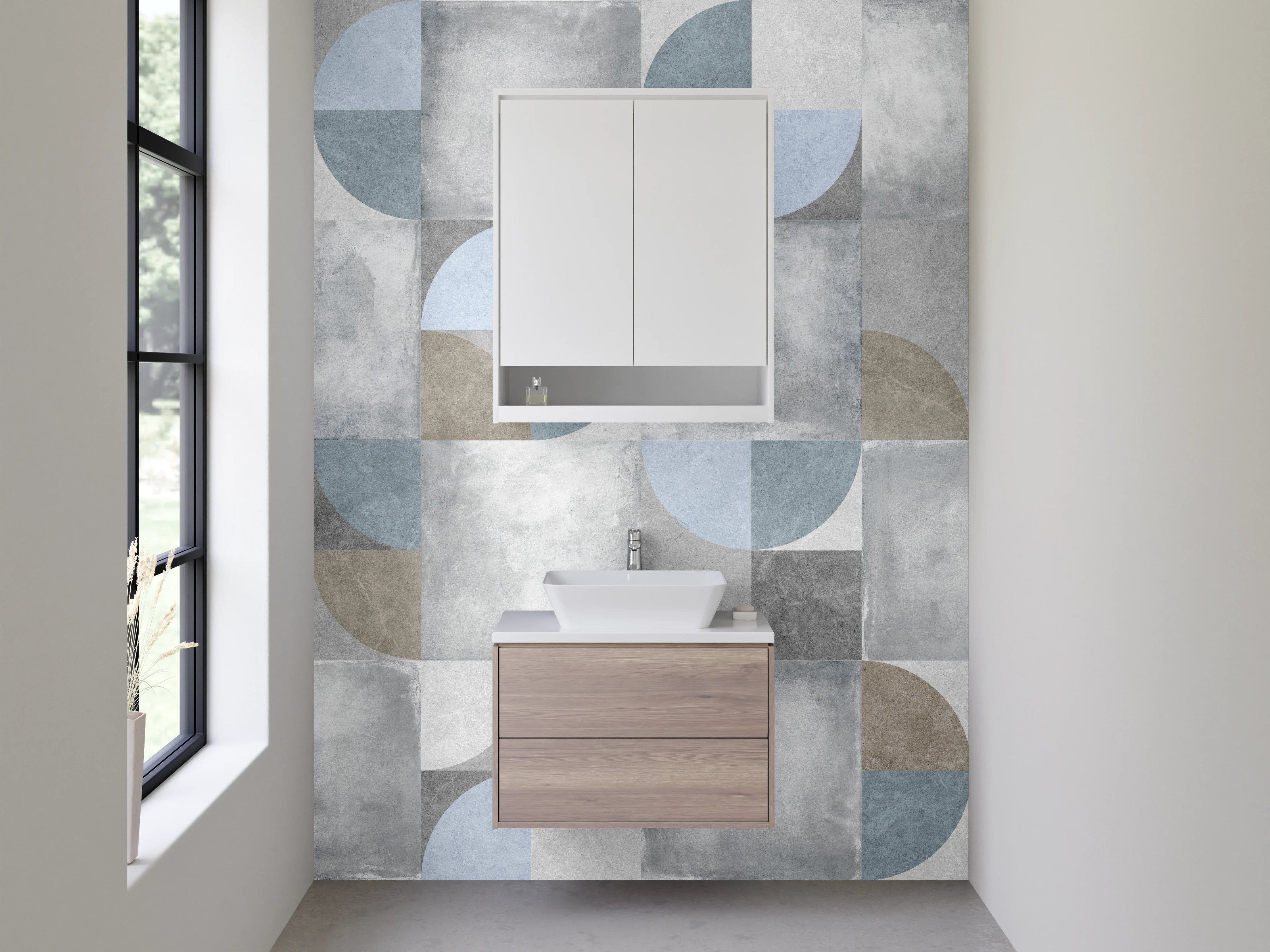 Waschbecken-Rückwand - Moderne Fliesen-Optik in Blau-Grau