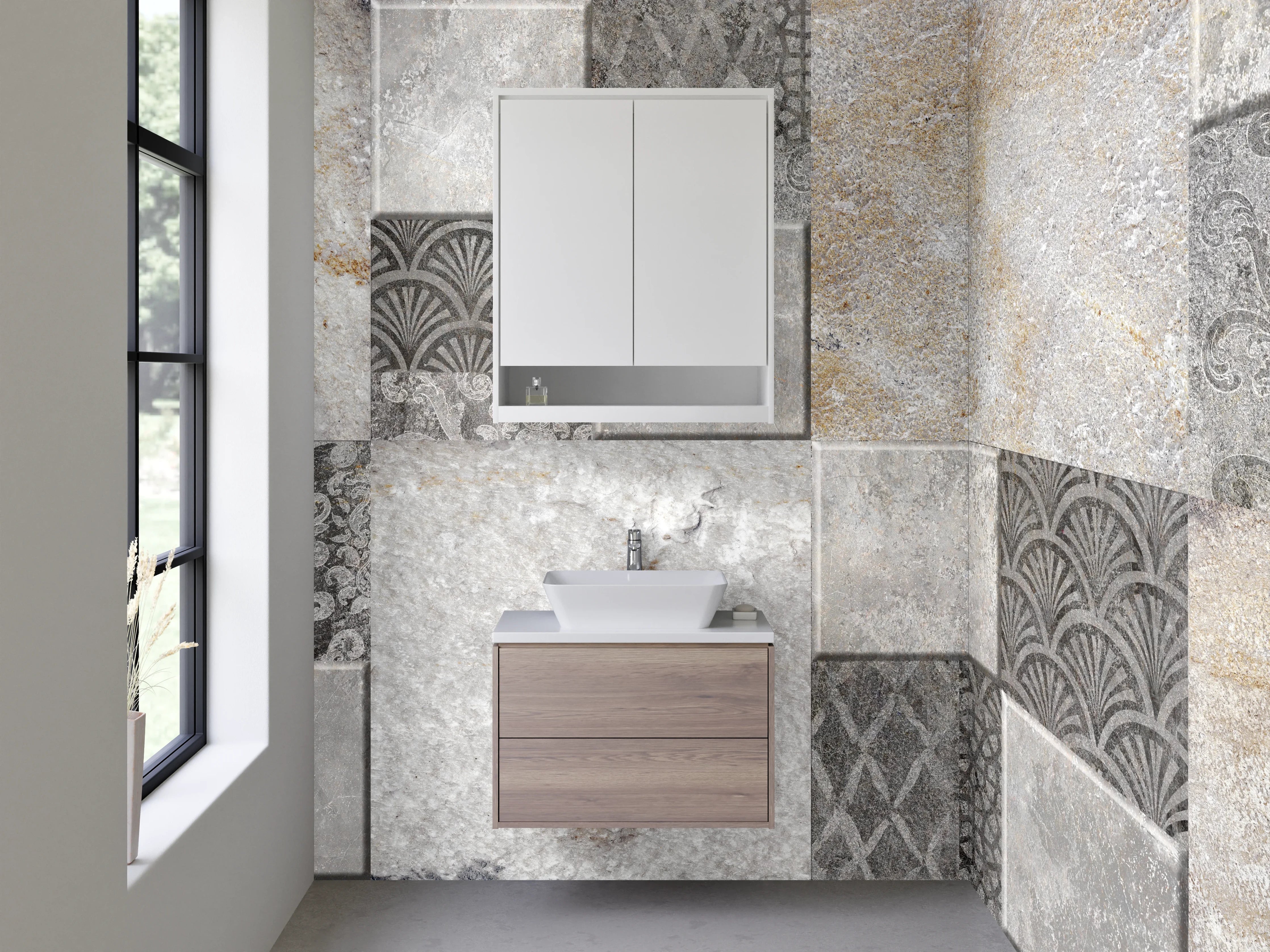 Waschbecken-Rückwand - Moderne Fliesenoptik Grau Beige