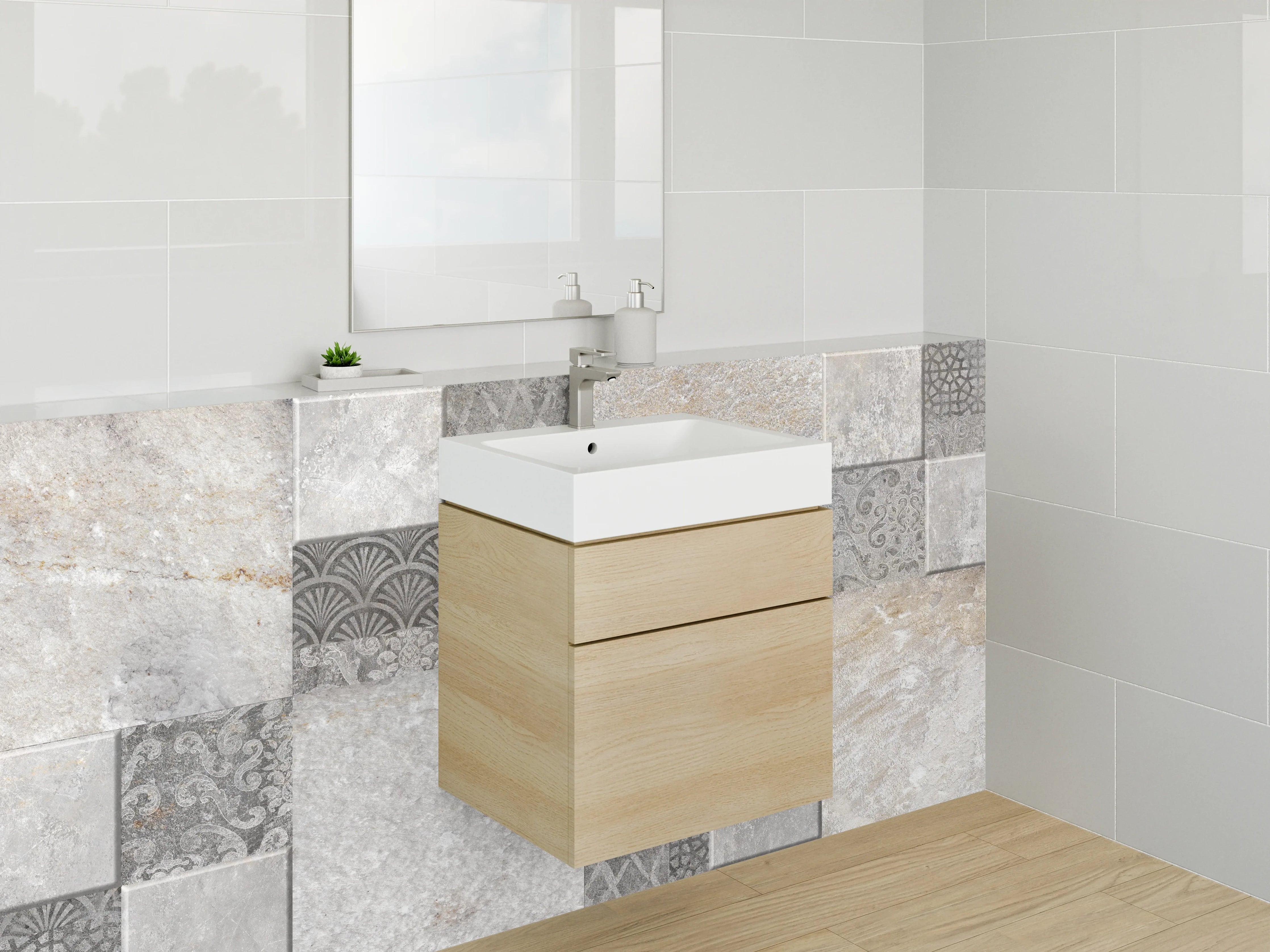 Waschbecken-Rückwand - Moderne Fliesenoptik Grau Beige
