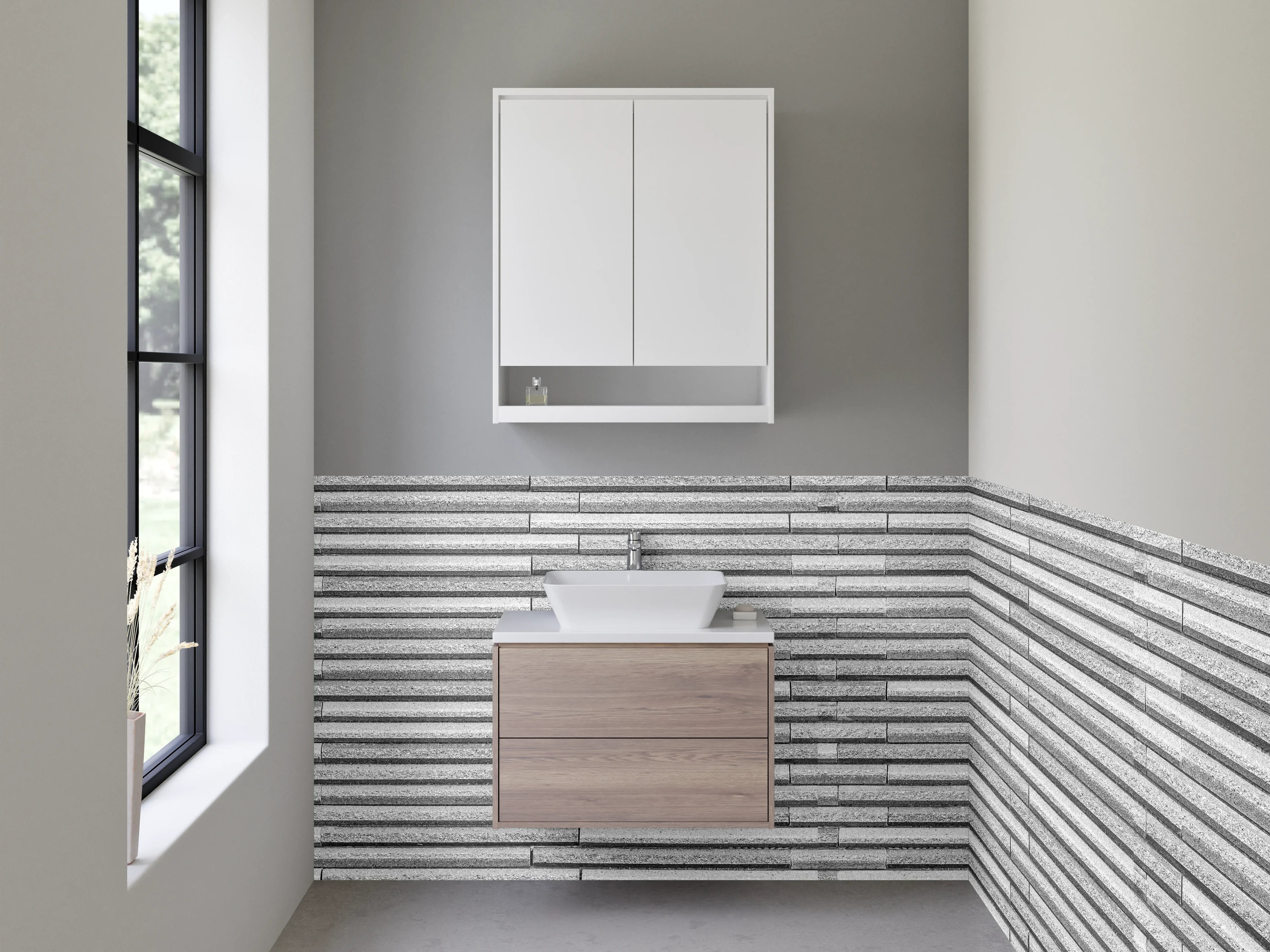 Waschbecken-Rückwand - Moderne Fliesenoptik Grau-Weiß