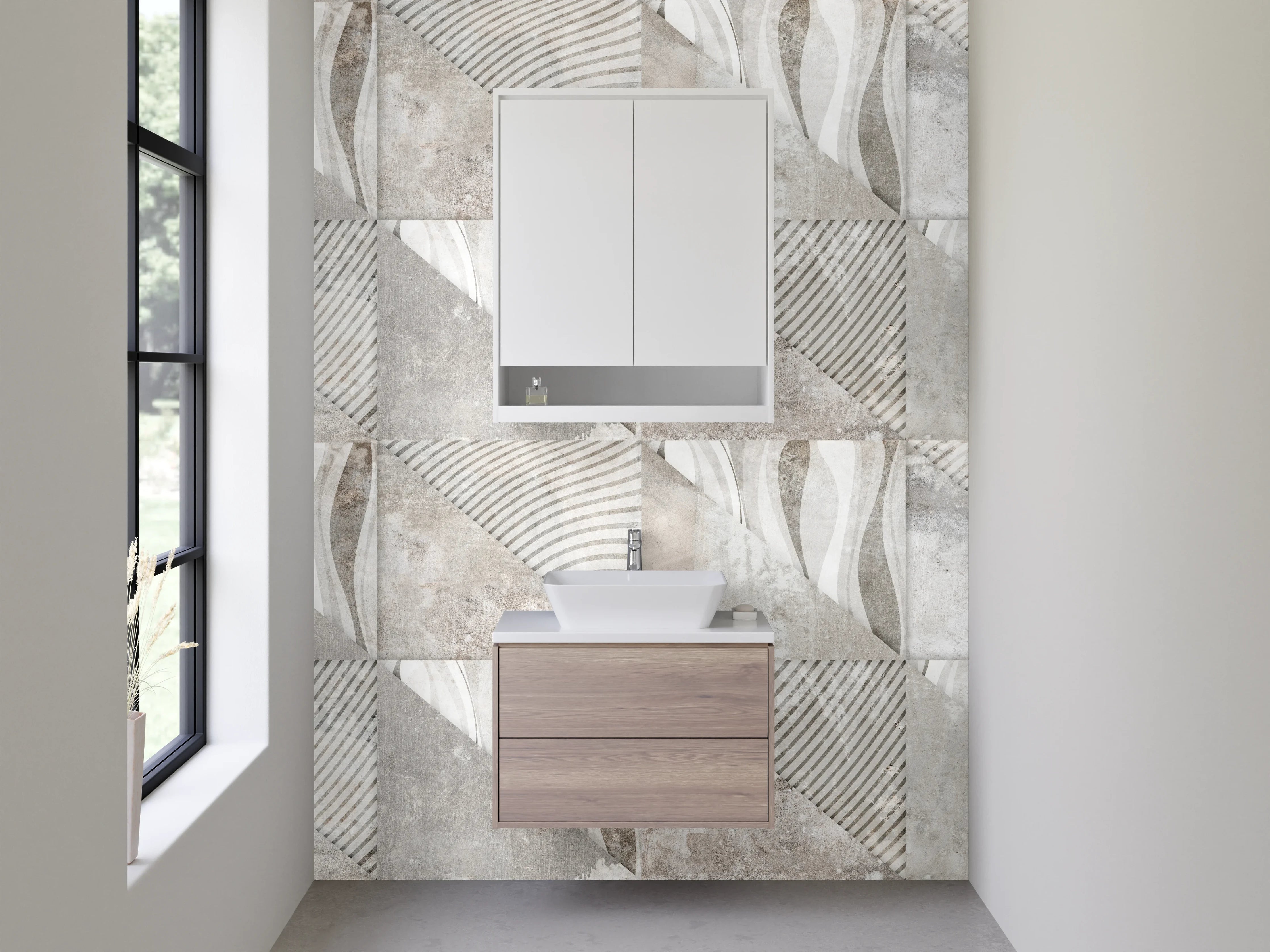 Waschbecken-Rückwand - Moderne Fliesenoptik in Weiß und Grau