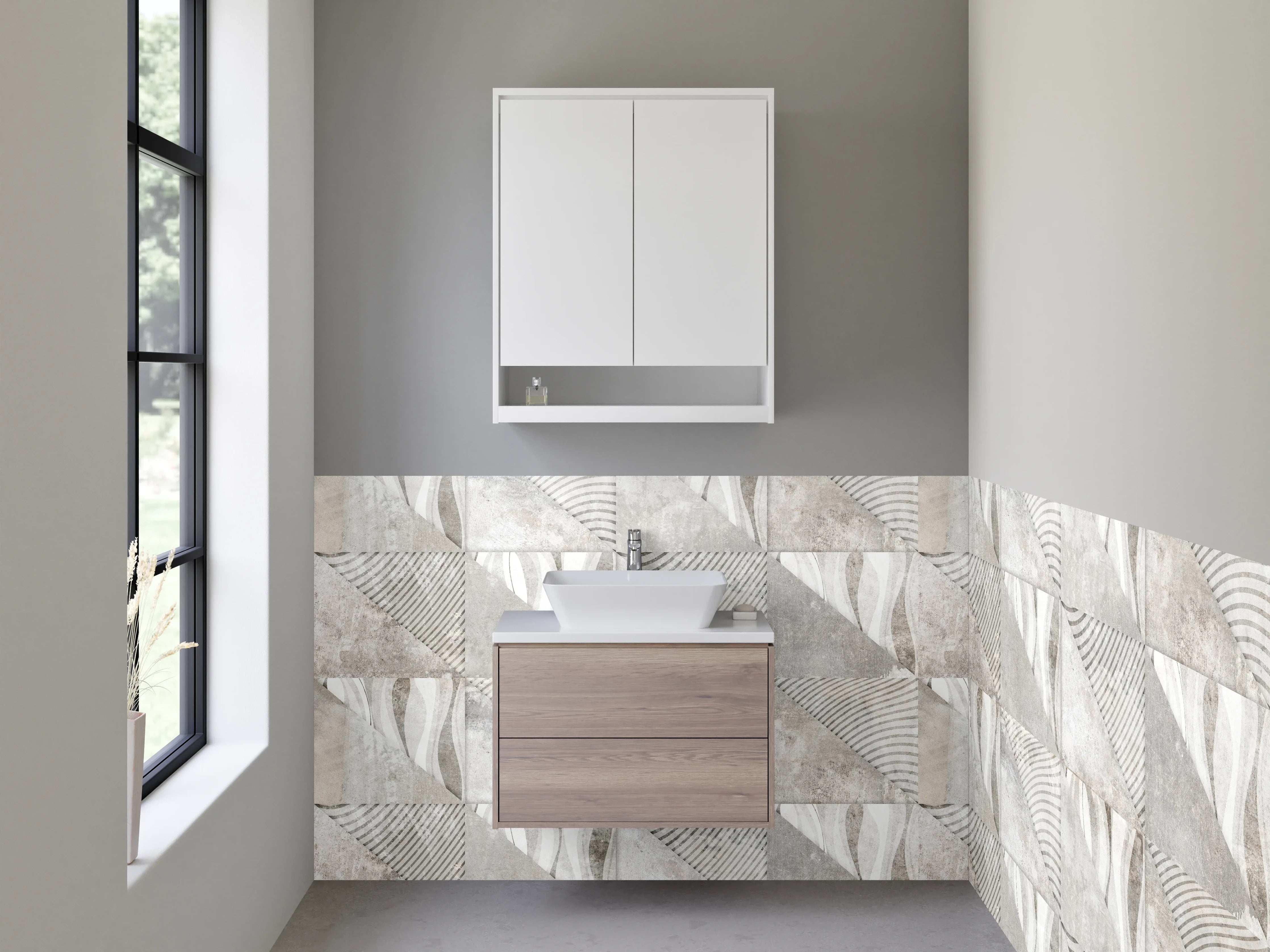 Waschbecken-Rückwand - Moderne Fliesenoptik in Weiß und Grau