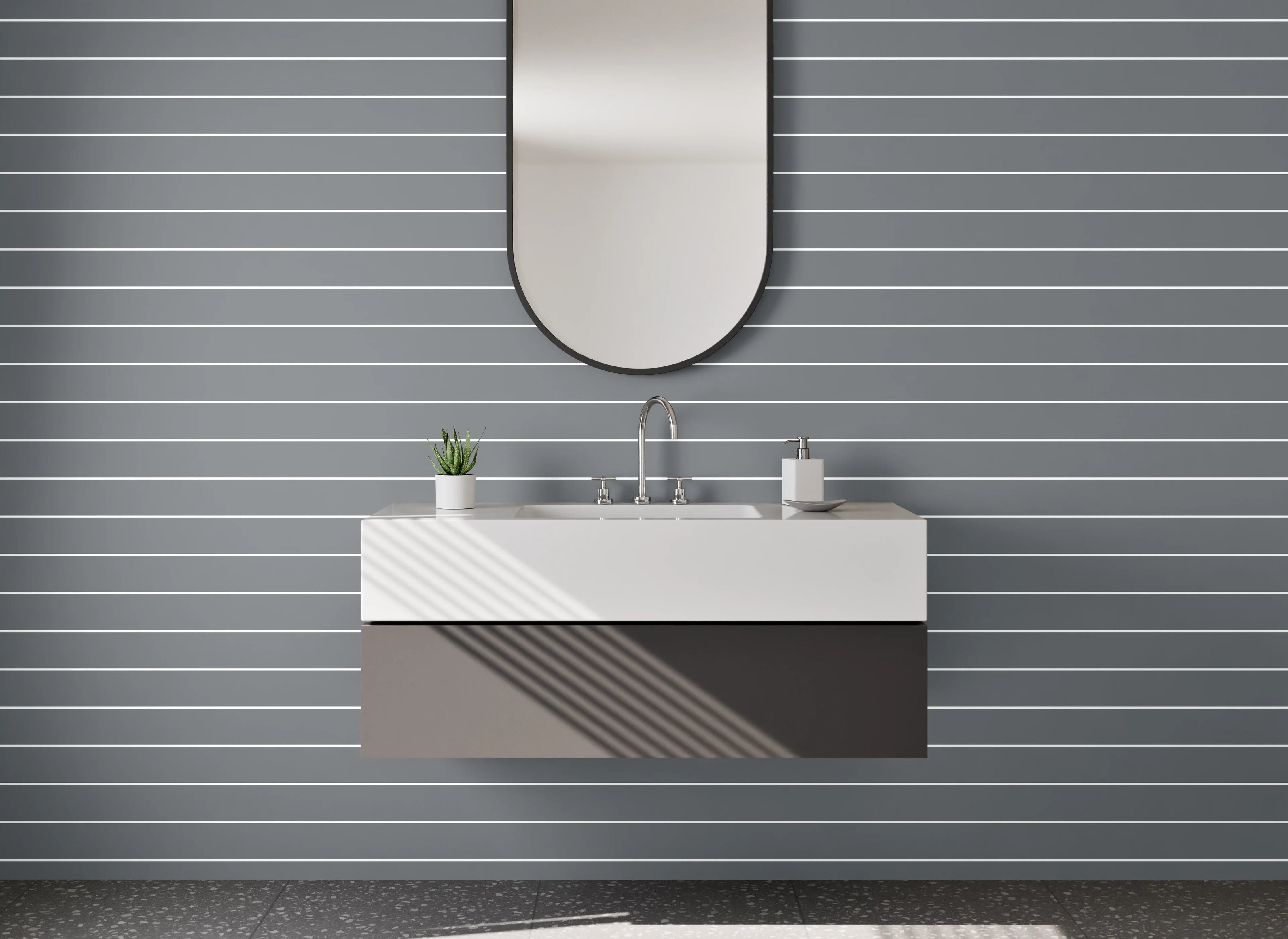 Waschbecken-Rückwand - Moderne Grau-Weiß Streifenoptik