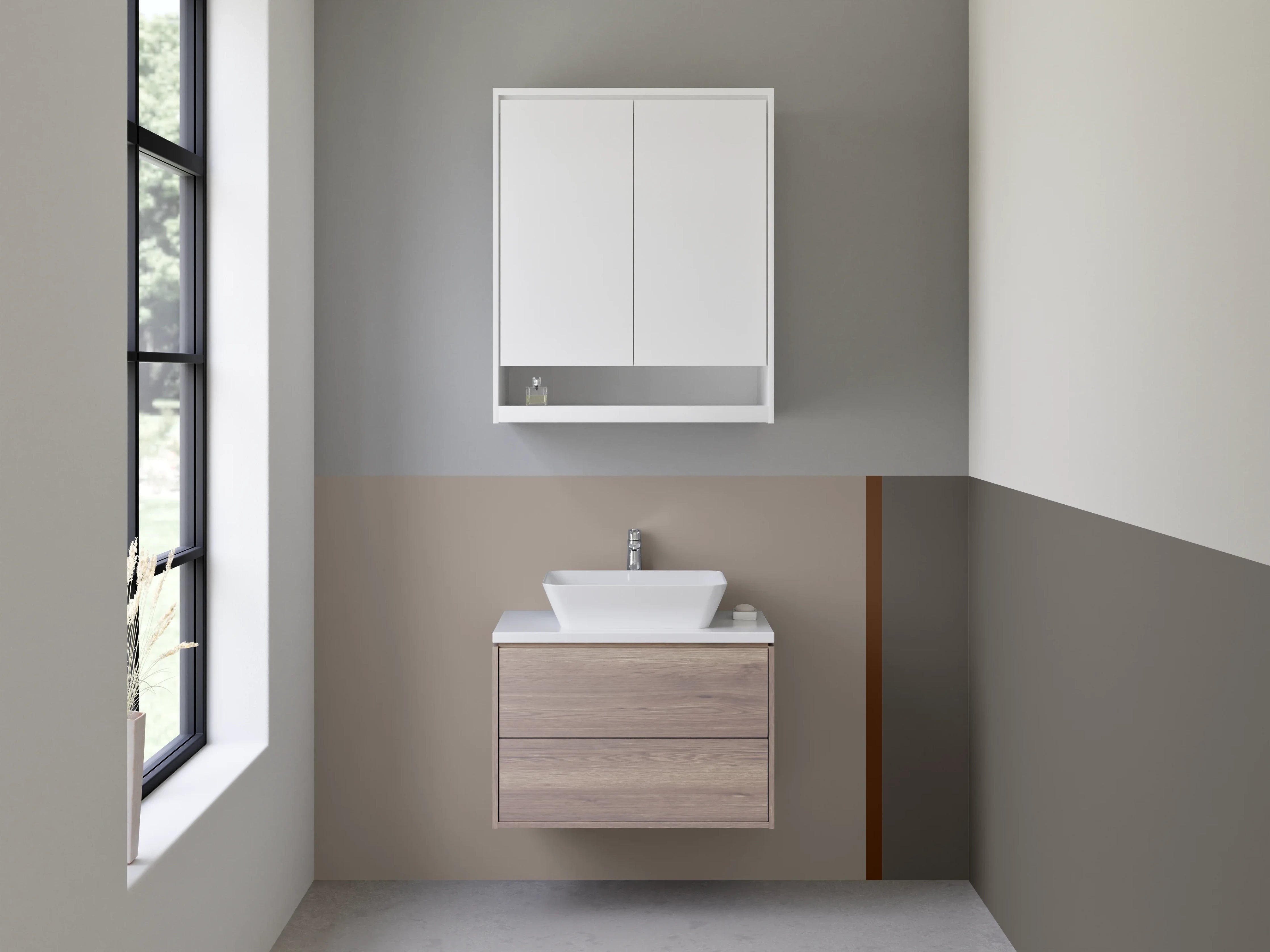 Waschbecken-Rückwand - Moderne Grautöne mit Braunakzenten