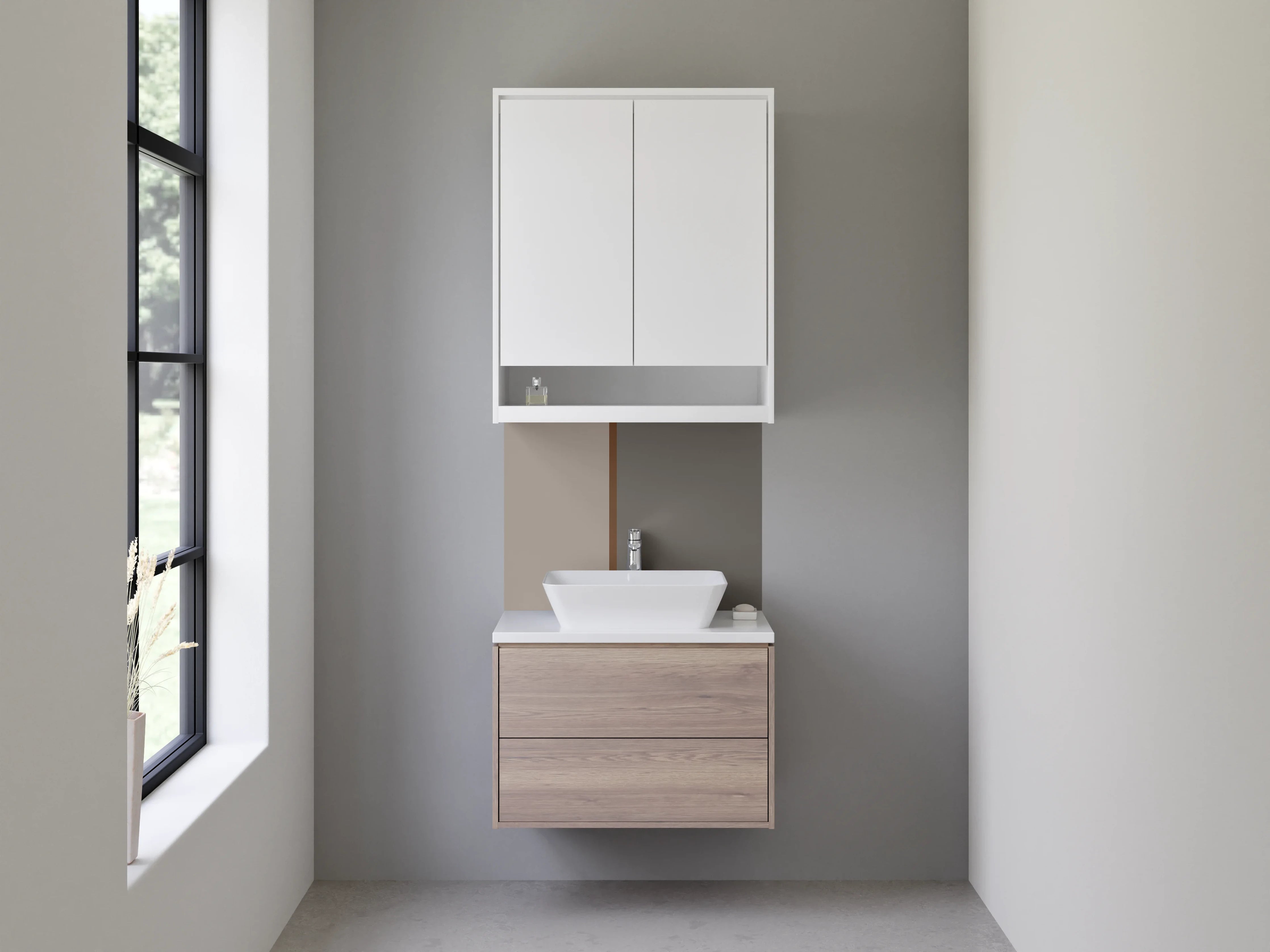 Waschbecken-Rückwand - Moderne Grautöne mit Braunakzenten