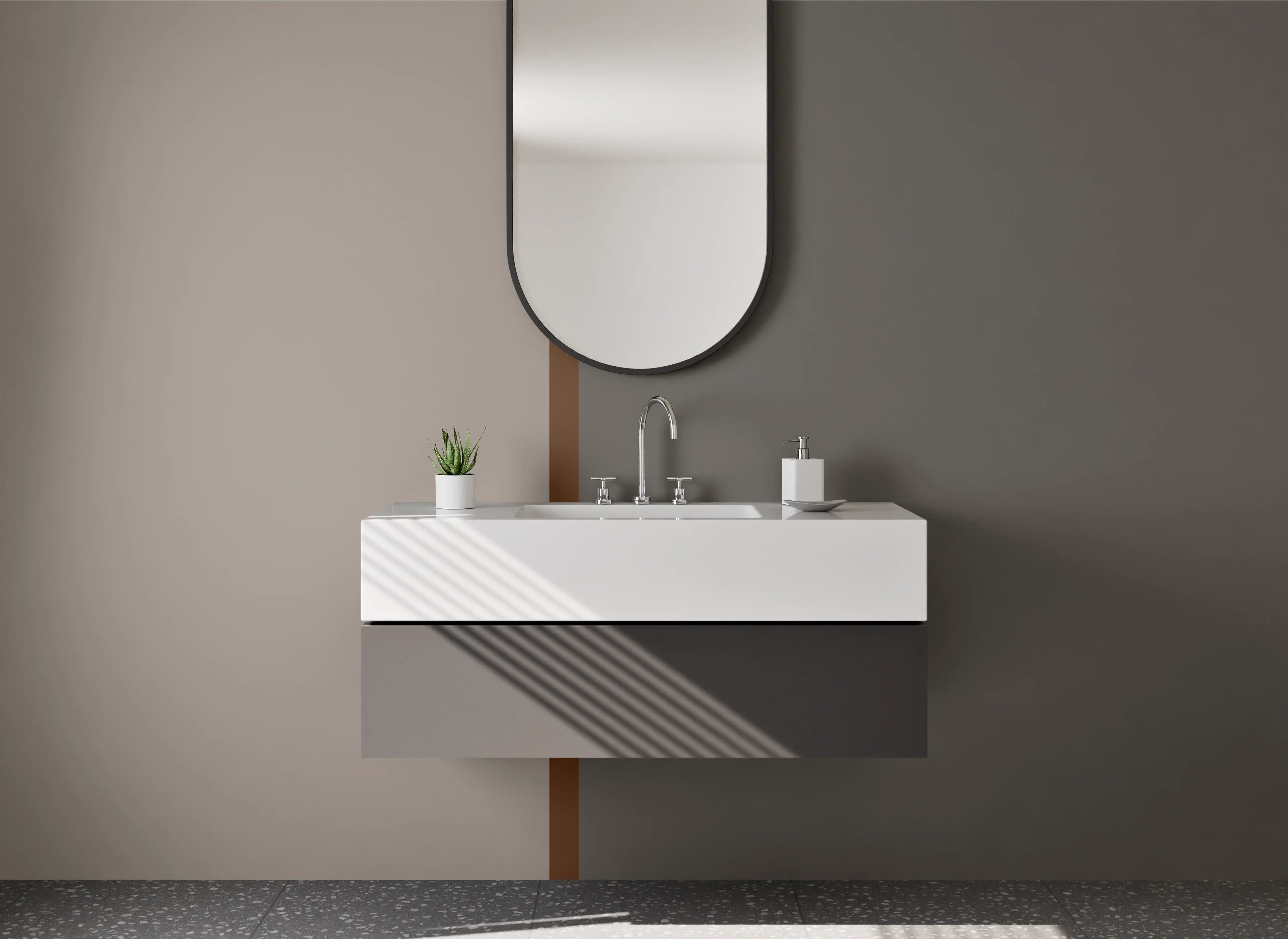 Waschbecken-Rückwand - Moderne Grautöne mit Braunakzenten