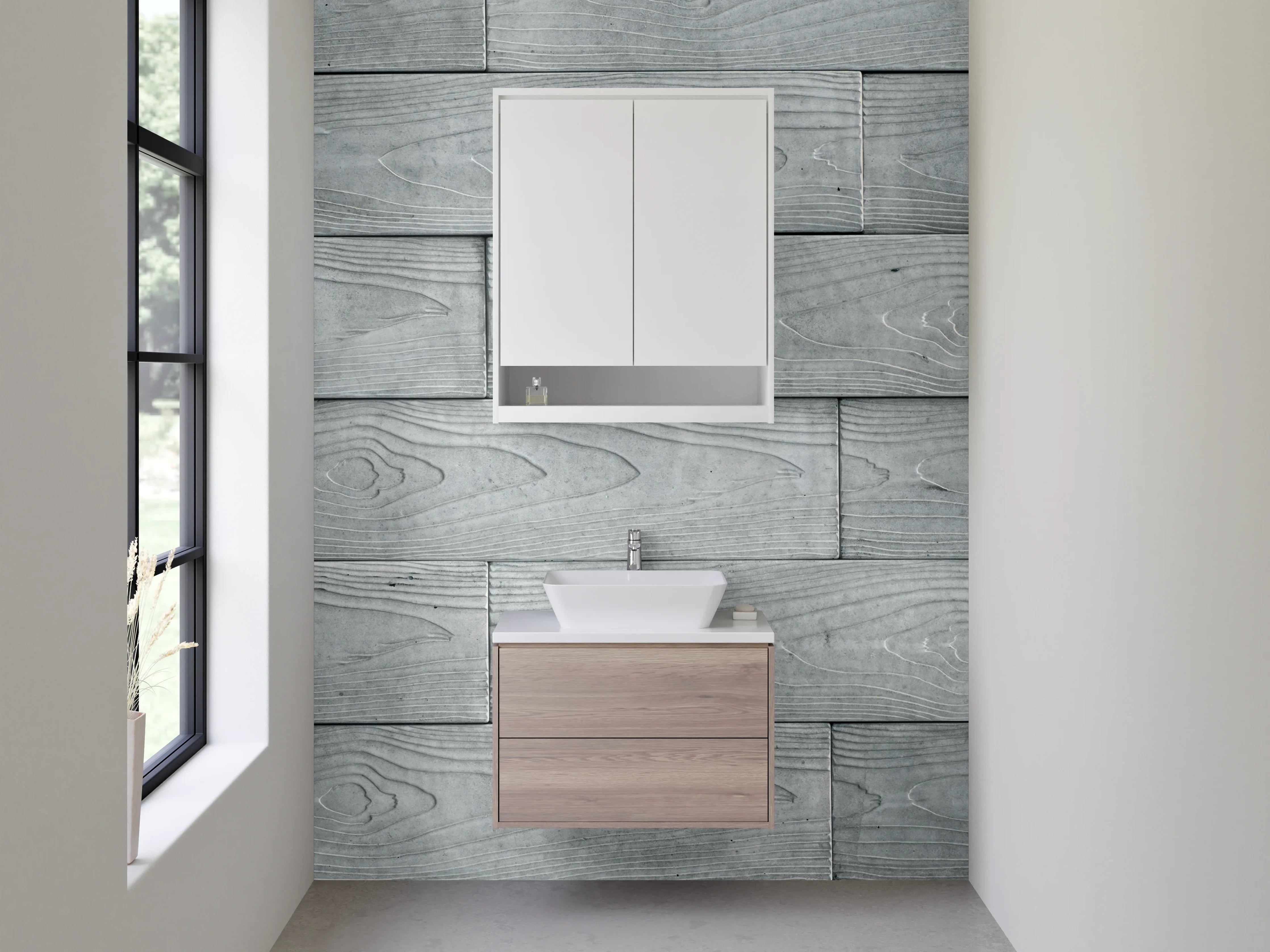 Waschbecken-Rückwand - Moderne Holzoptik Grau für Küche & Bad