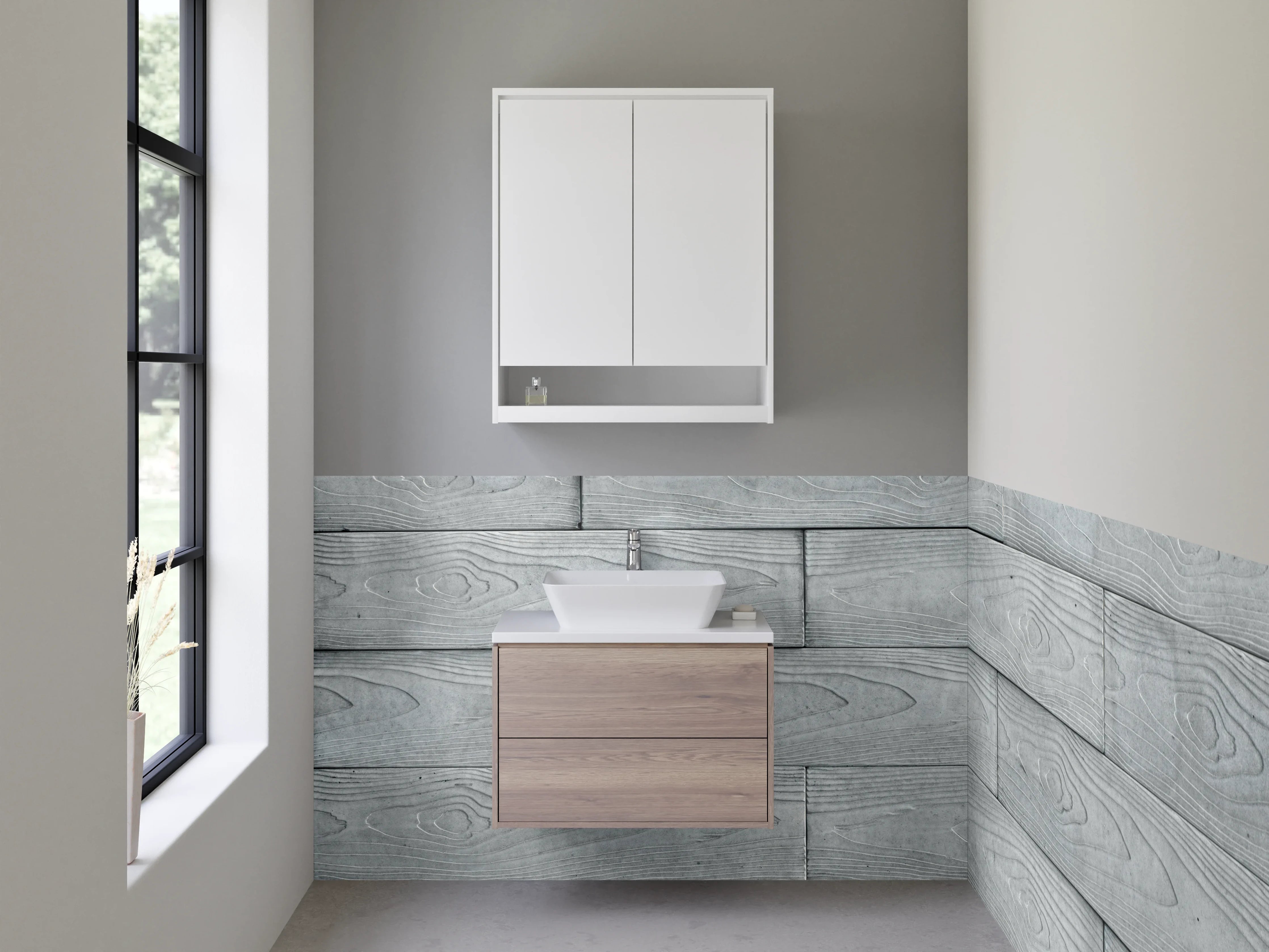 Waschbecken-Rückwand - Moderne Holzoptik Grau für Küche & Bad