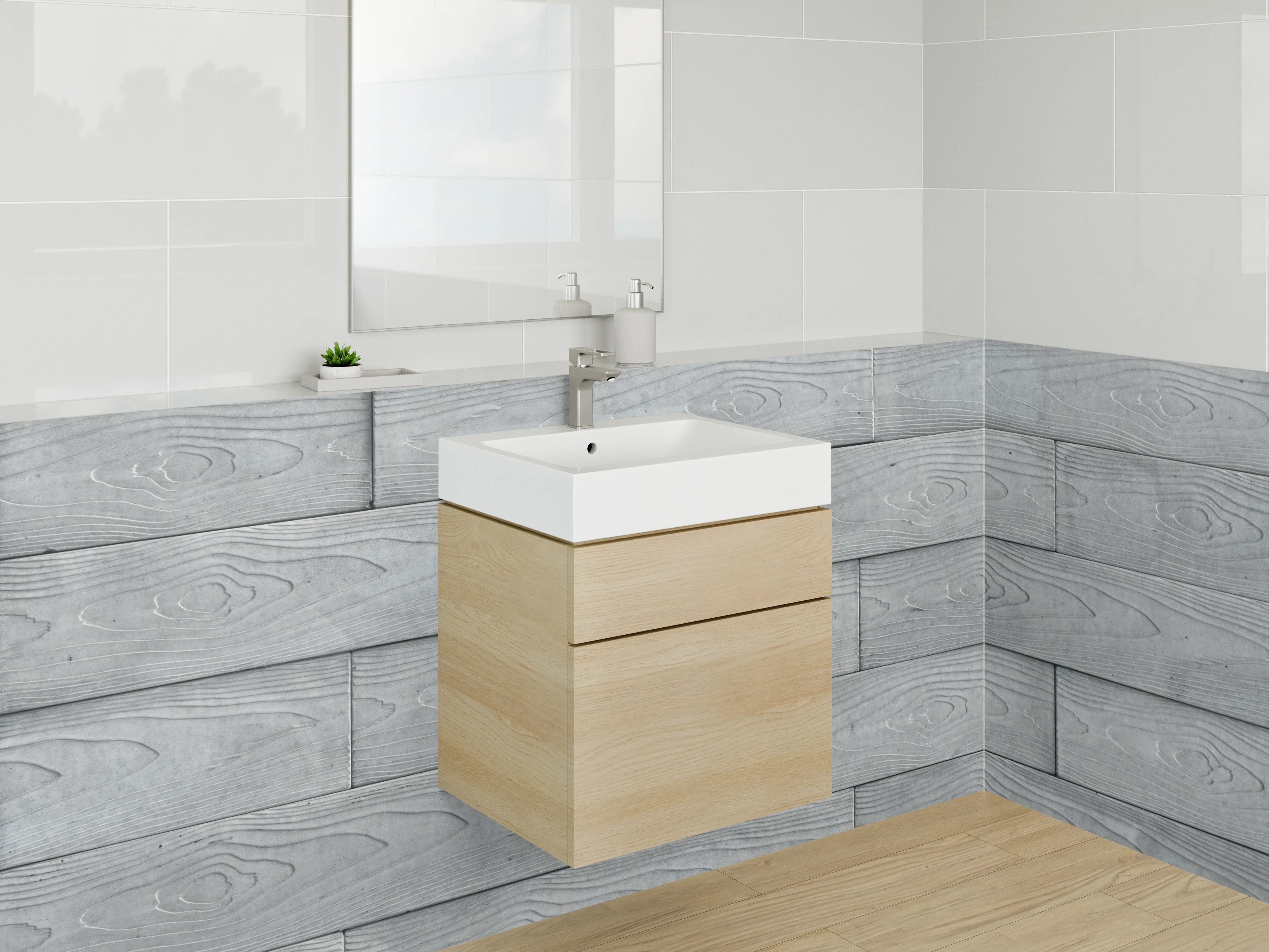 Waschbecken-Rückwand - Moderne Holzoptik Grau für Küche & Bad
