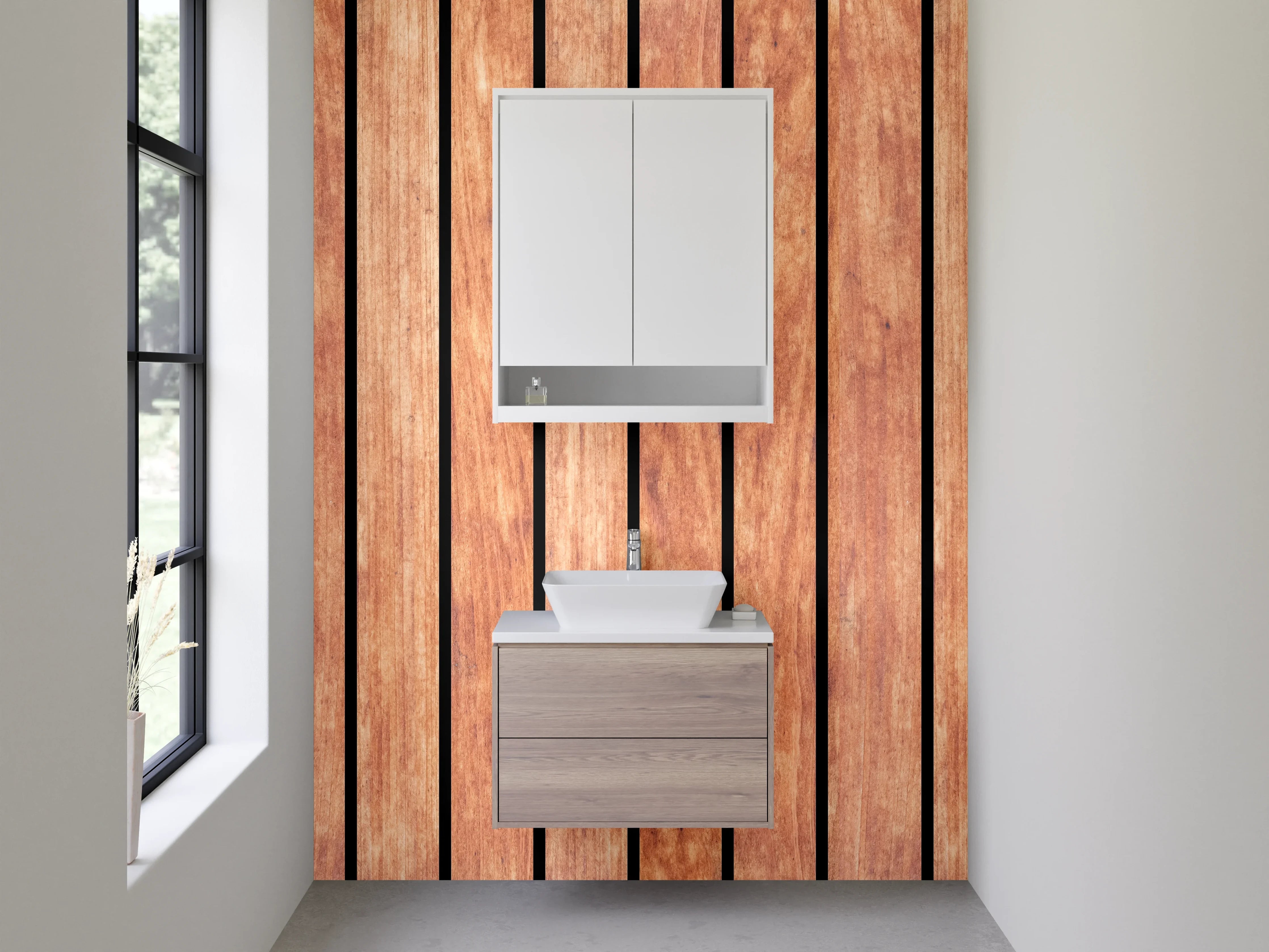 Waschbecken-Rückwand - Moderne Holzoptik Panel Braun