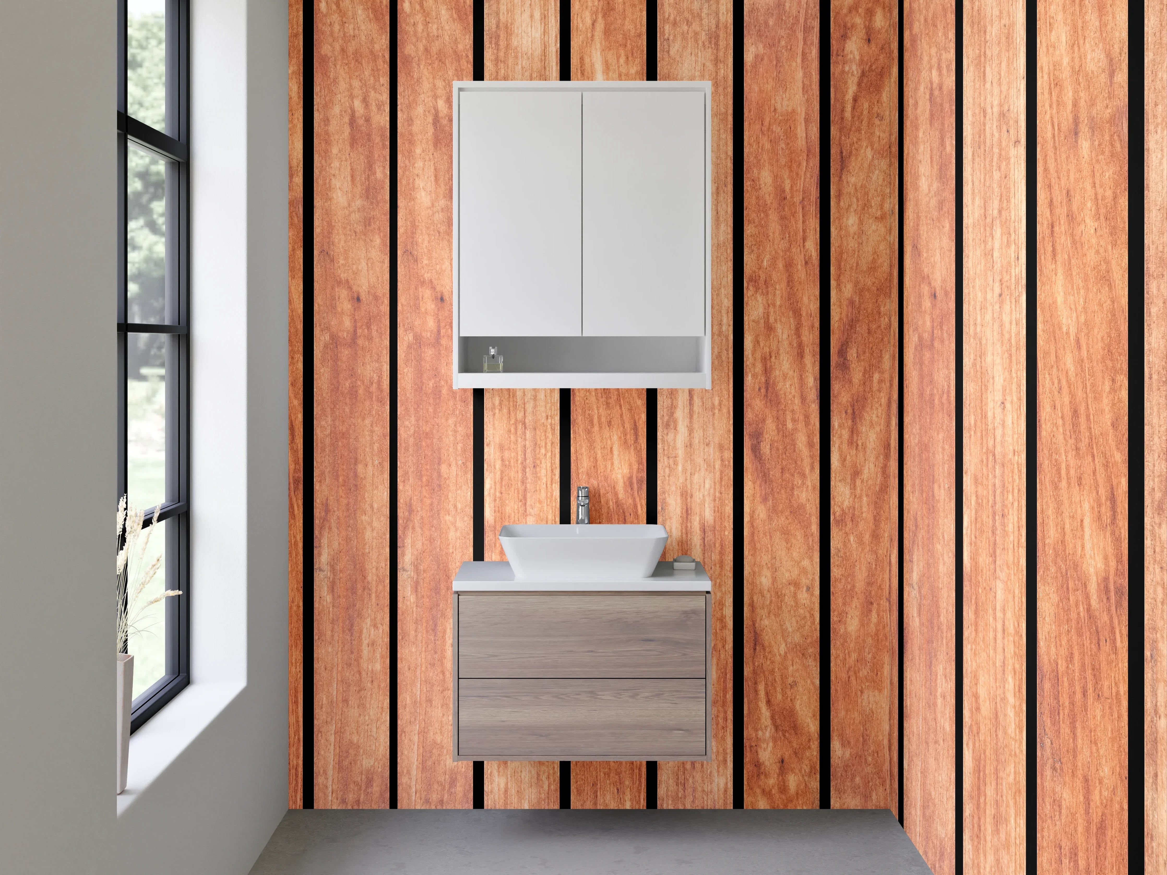 Waschbecken-Rückwand - Moderne Holzoptik Panel Braun
