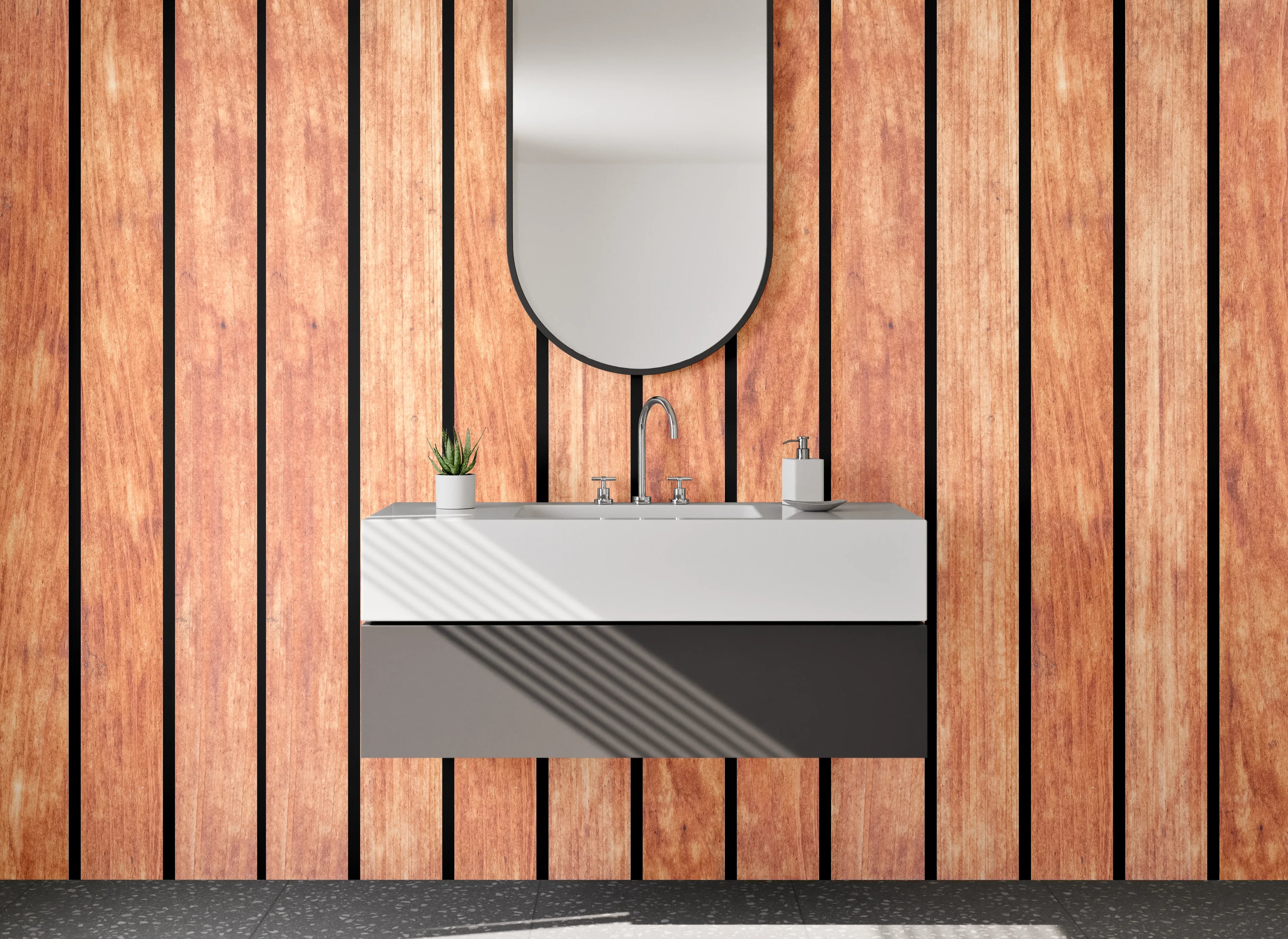 Waschbecken-Rückwand - Moderne Holzoptik Panel Braun