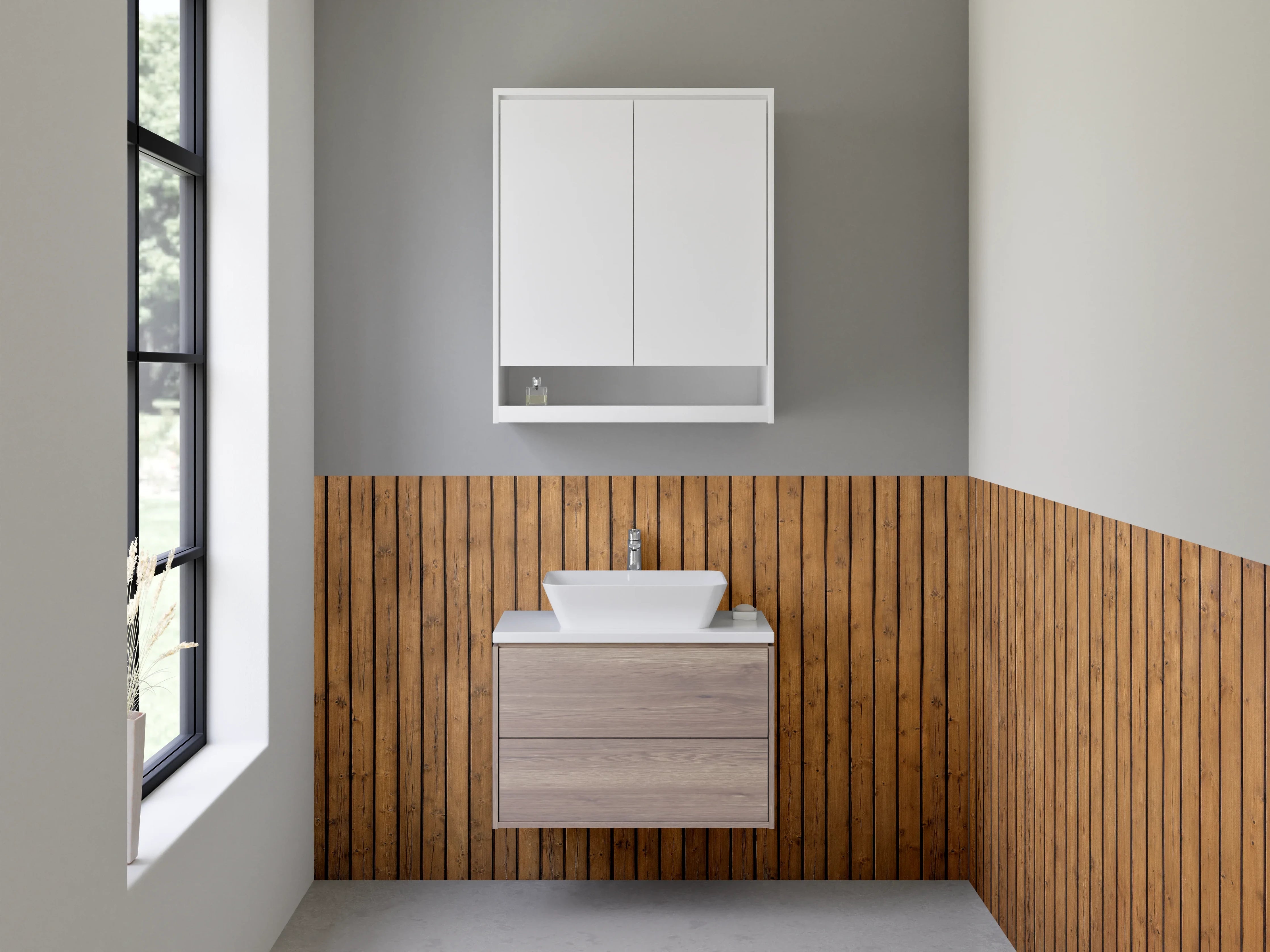 Waschbecken-Rückwand - Moderne Holzoptik Vertikal Struktur