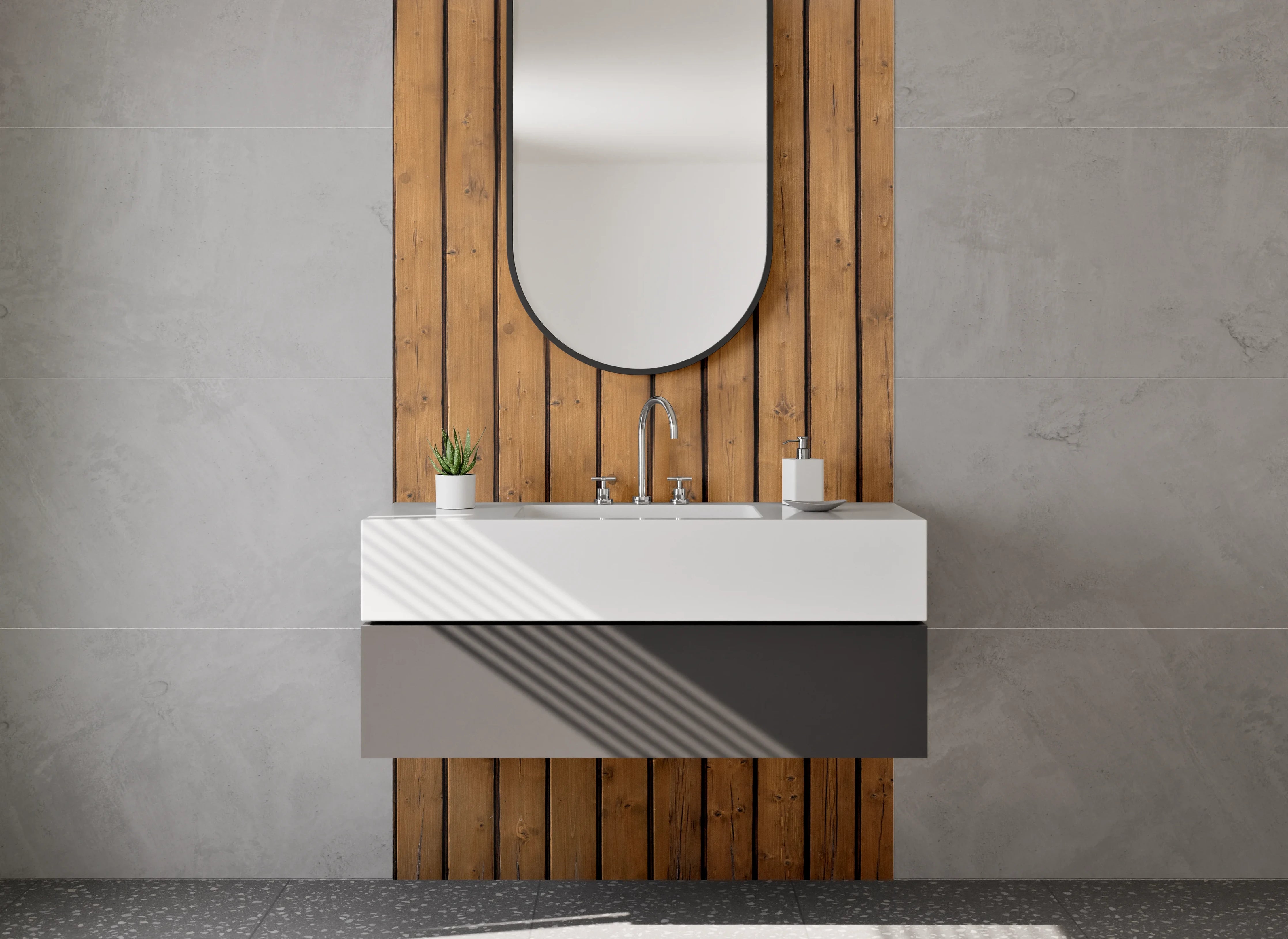 Waschbecken-Rückwand - Moderne Holzoptik Vertikal Struktur