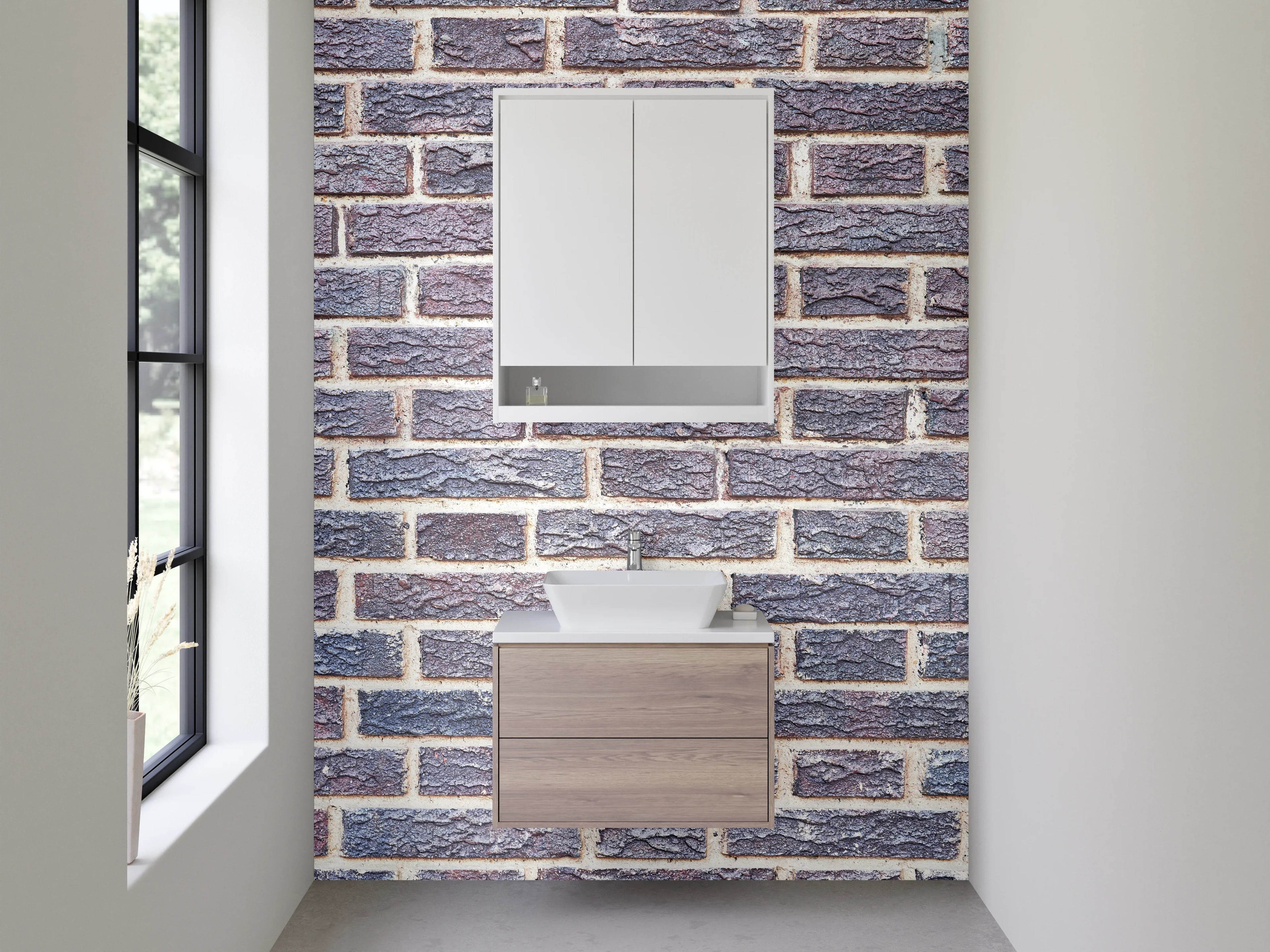 Waschbecken-Rückwand - Moderne Klinkerziegel Wandoptik Braun-Grau