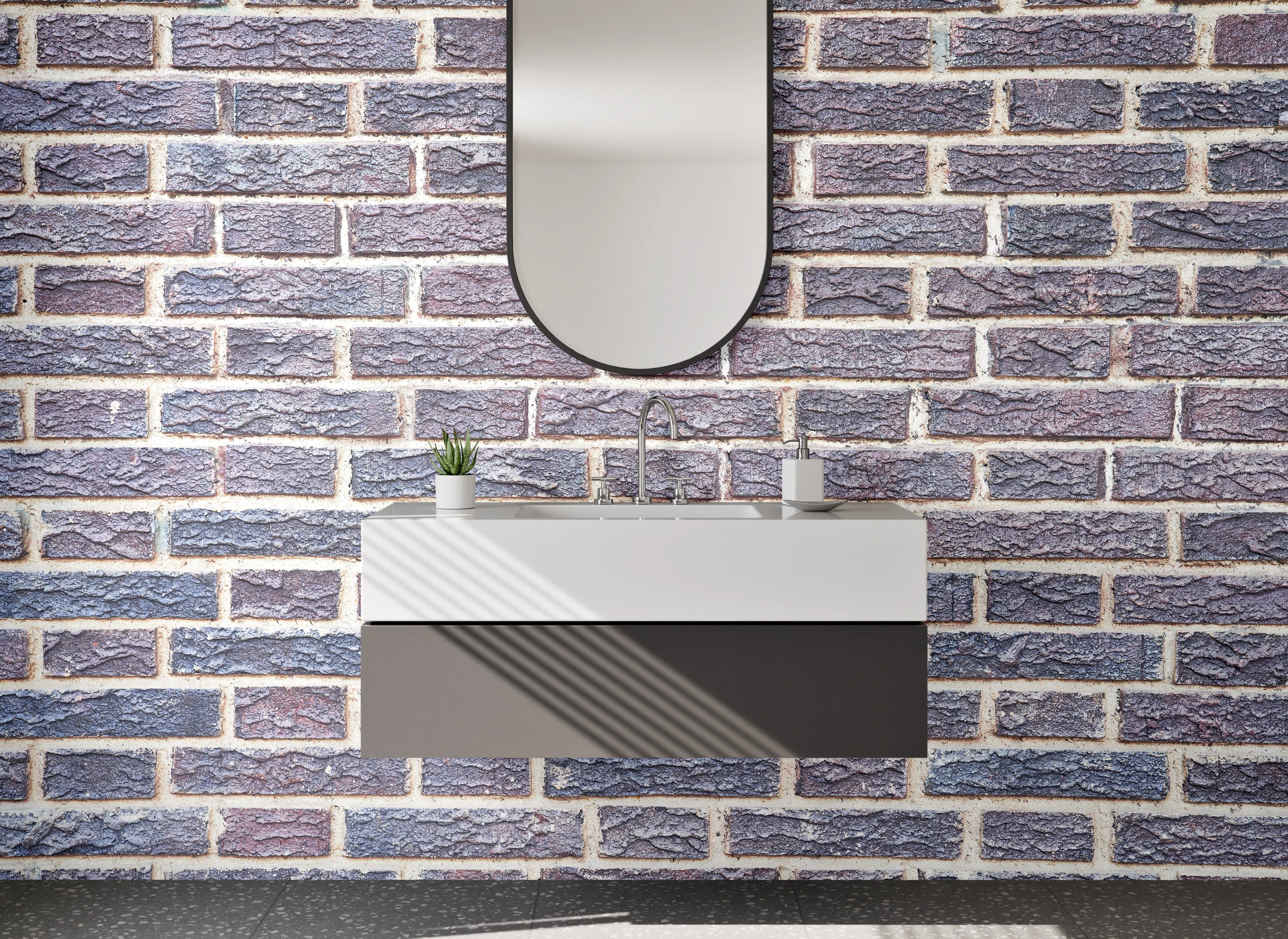 Waschbecken-Rückwand - Moderne Klinkerziegel Wandoptik Braun-Grau