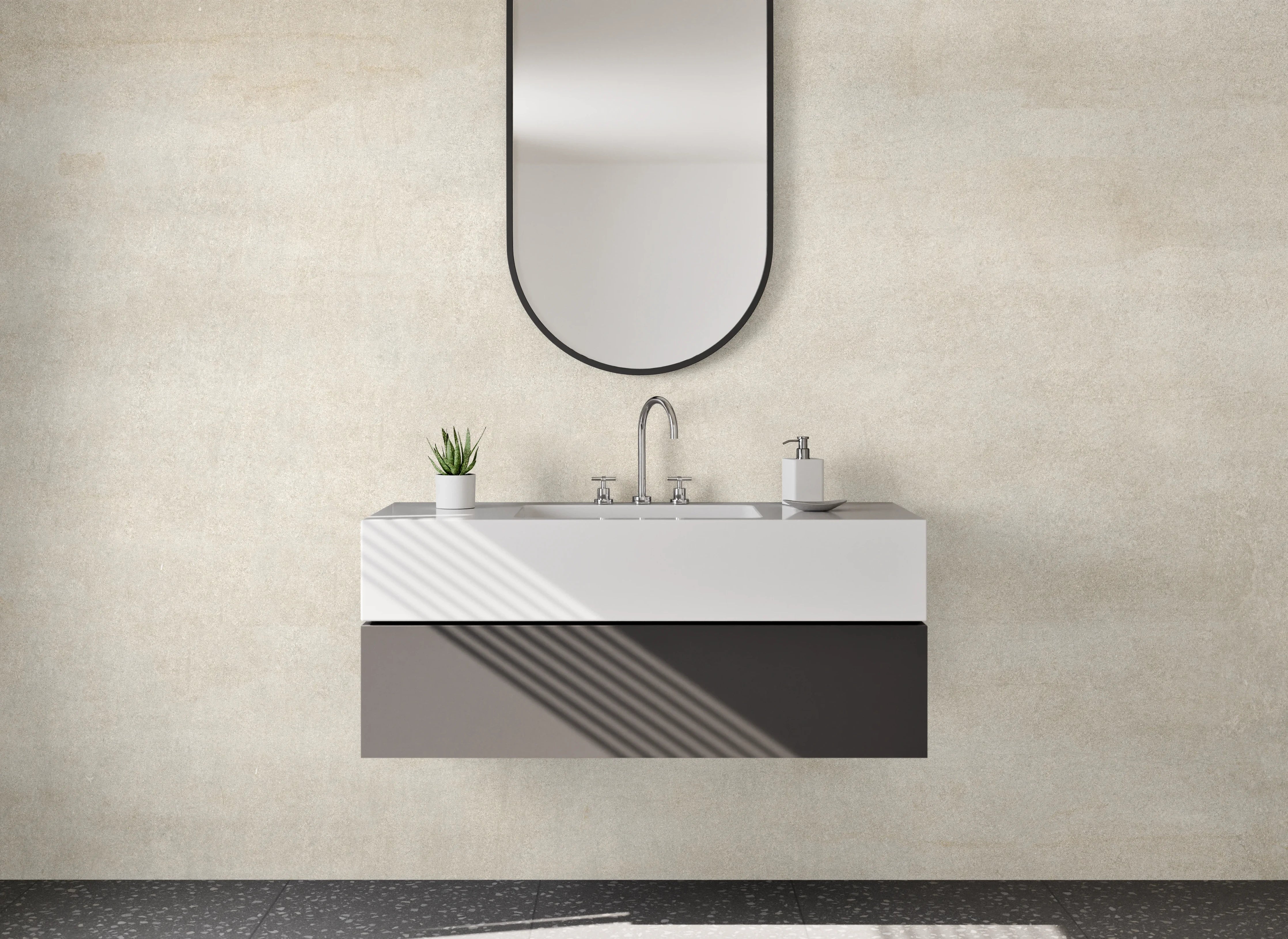 Waschbecken-Rückwand - Moderne Marmor-Optik in Weiß und Grau