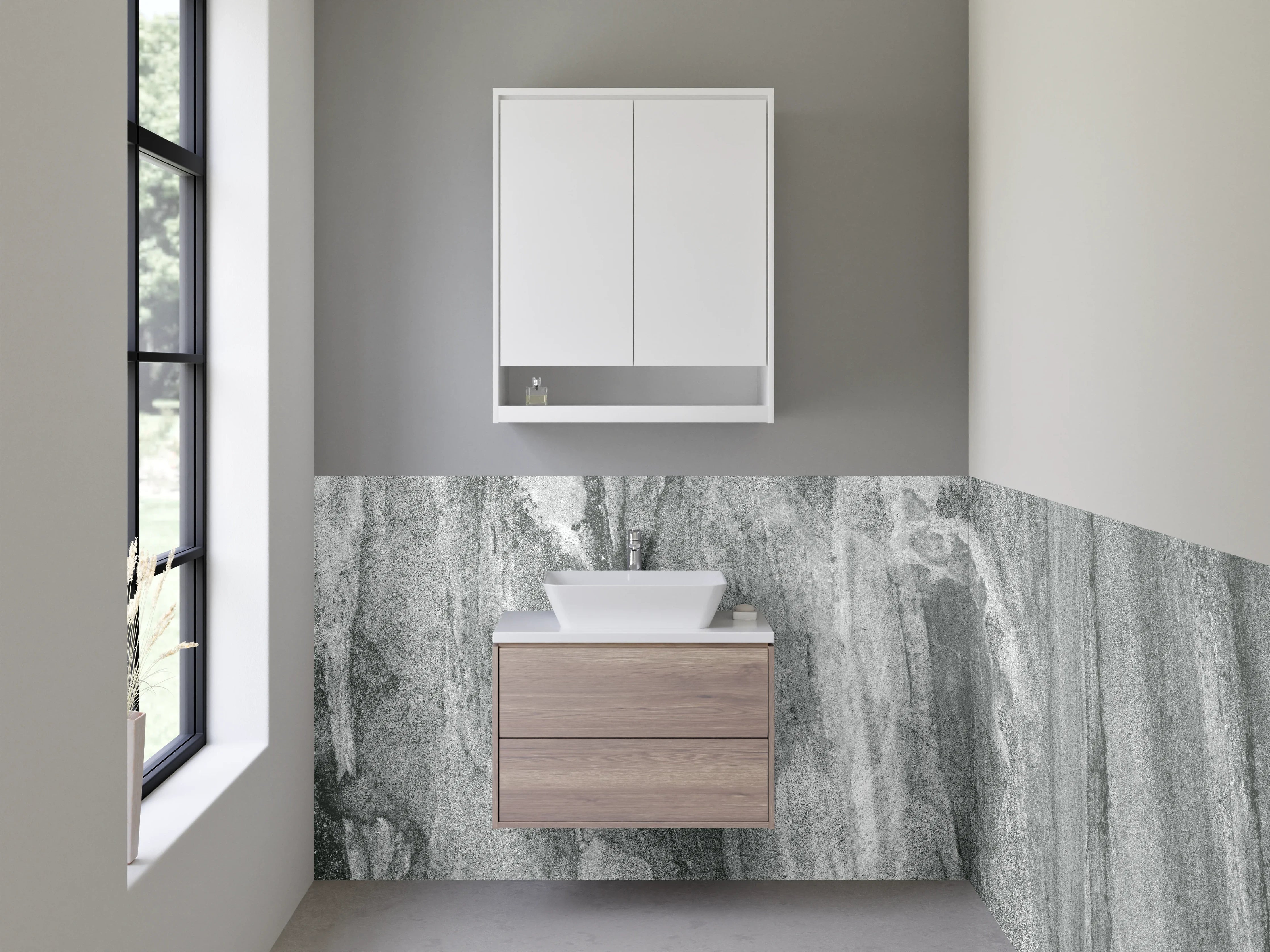 Waschbecken-Rückwand - Moderne Marmoroptik in Grau und Weiß