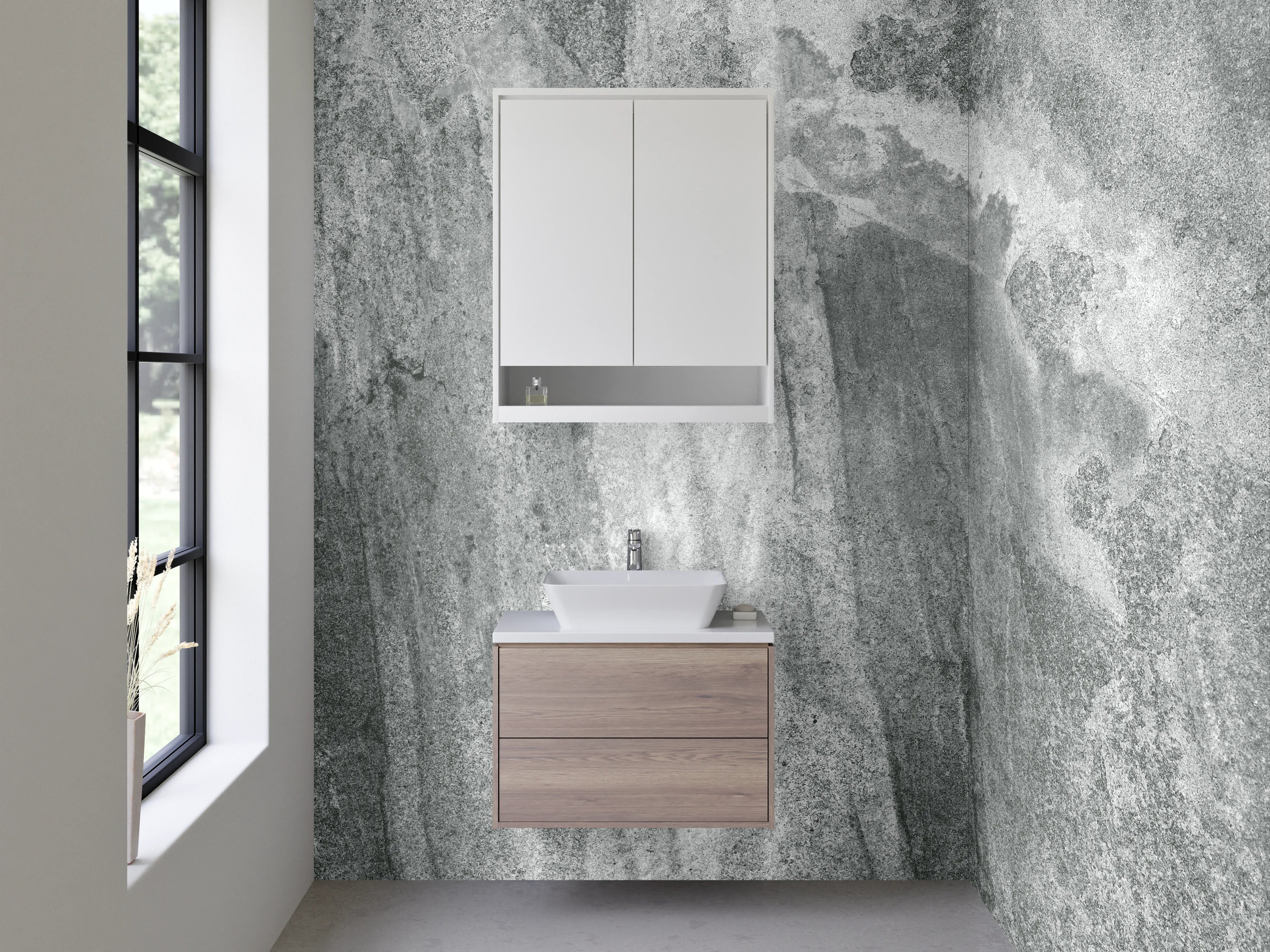 Waschbecken-Rückwand - Moderne Marmoroptik in Grau und Weiß