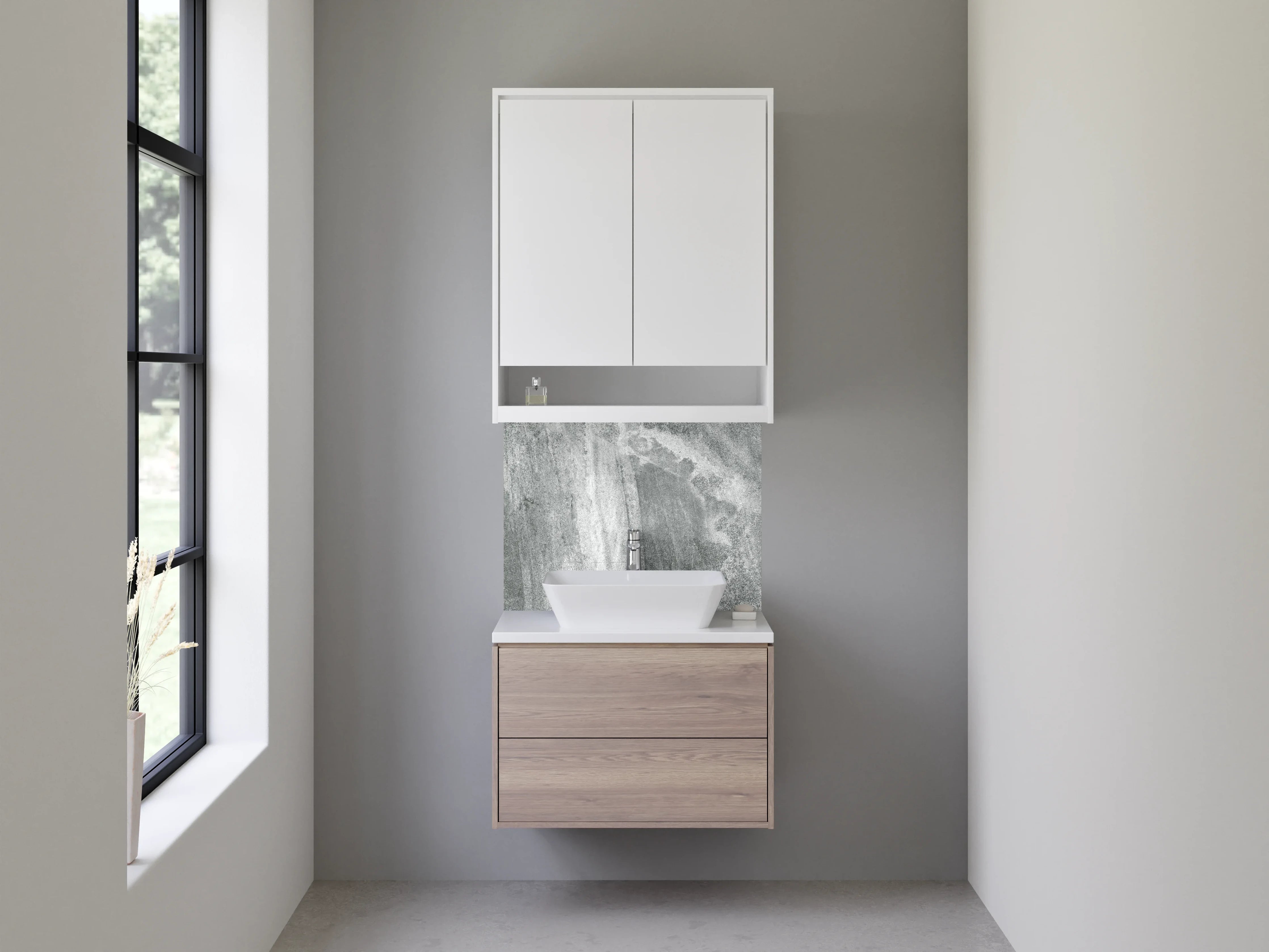 Waschbecken-Rückwand - Moderne Marmoroptik in Grau und Weiß