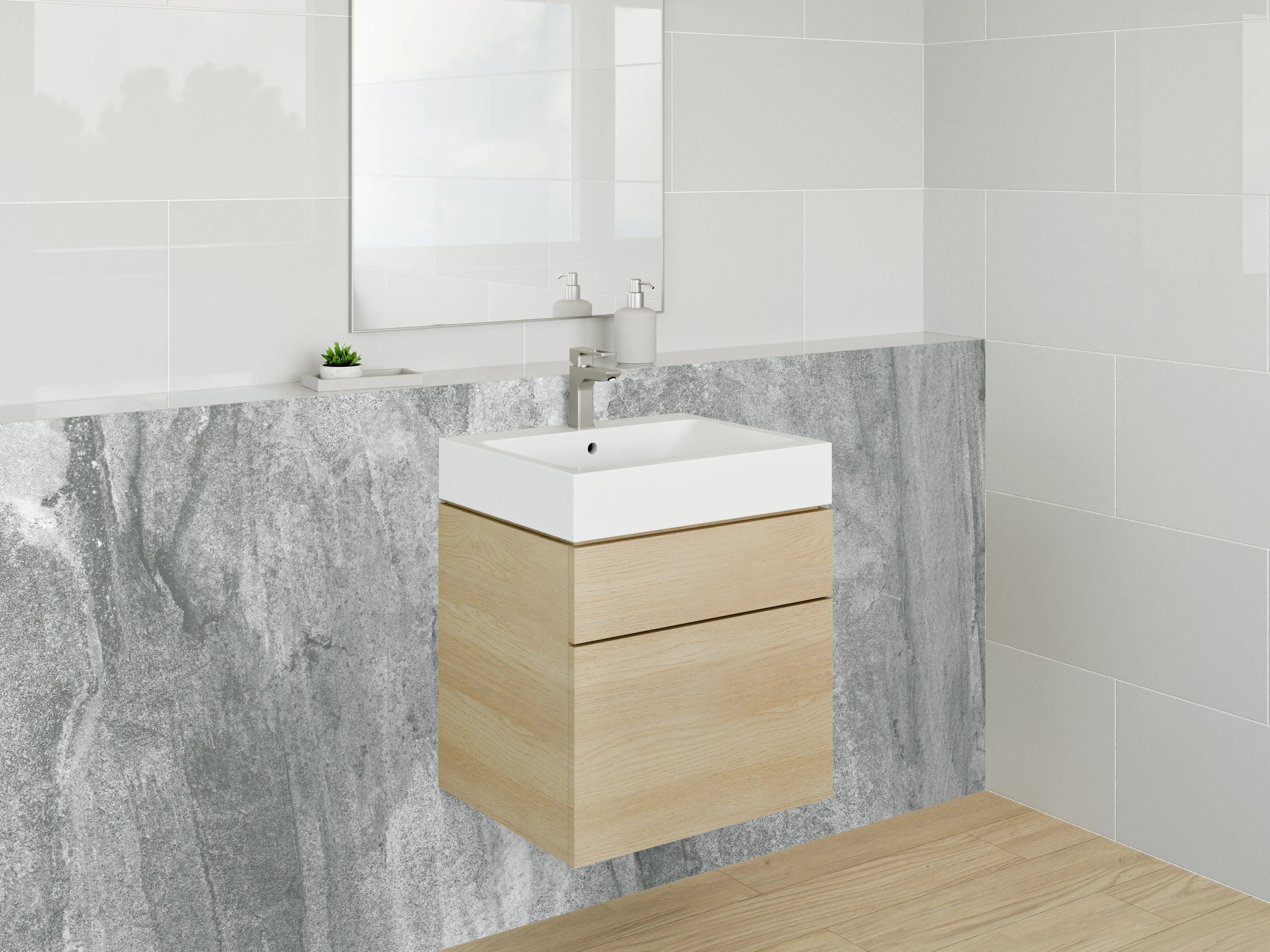 Waschbecken-Rückwand - Moderne Marmoroptik in Grau und Weiß