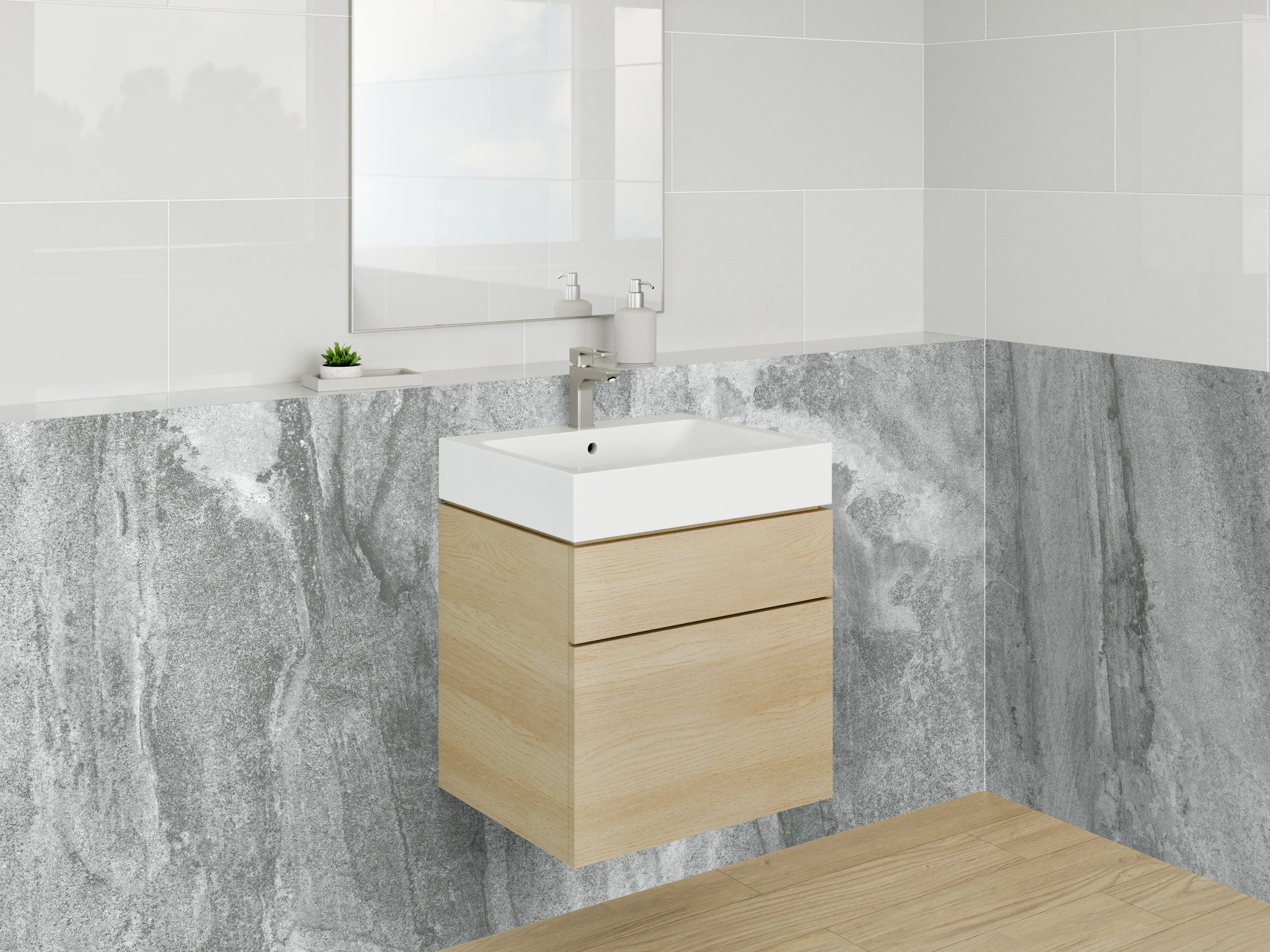 Waschbecken-Rückwand - Moderne Marmoroptik in Grau und Weiß