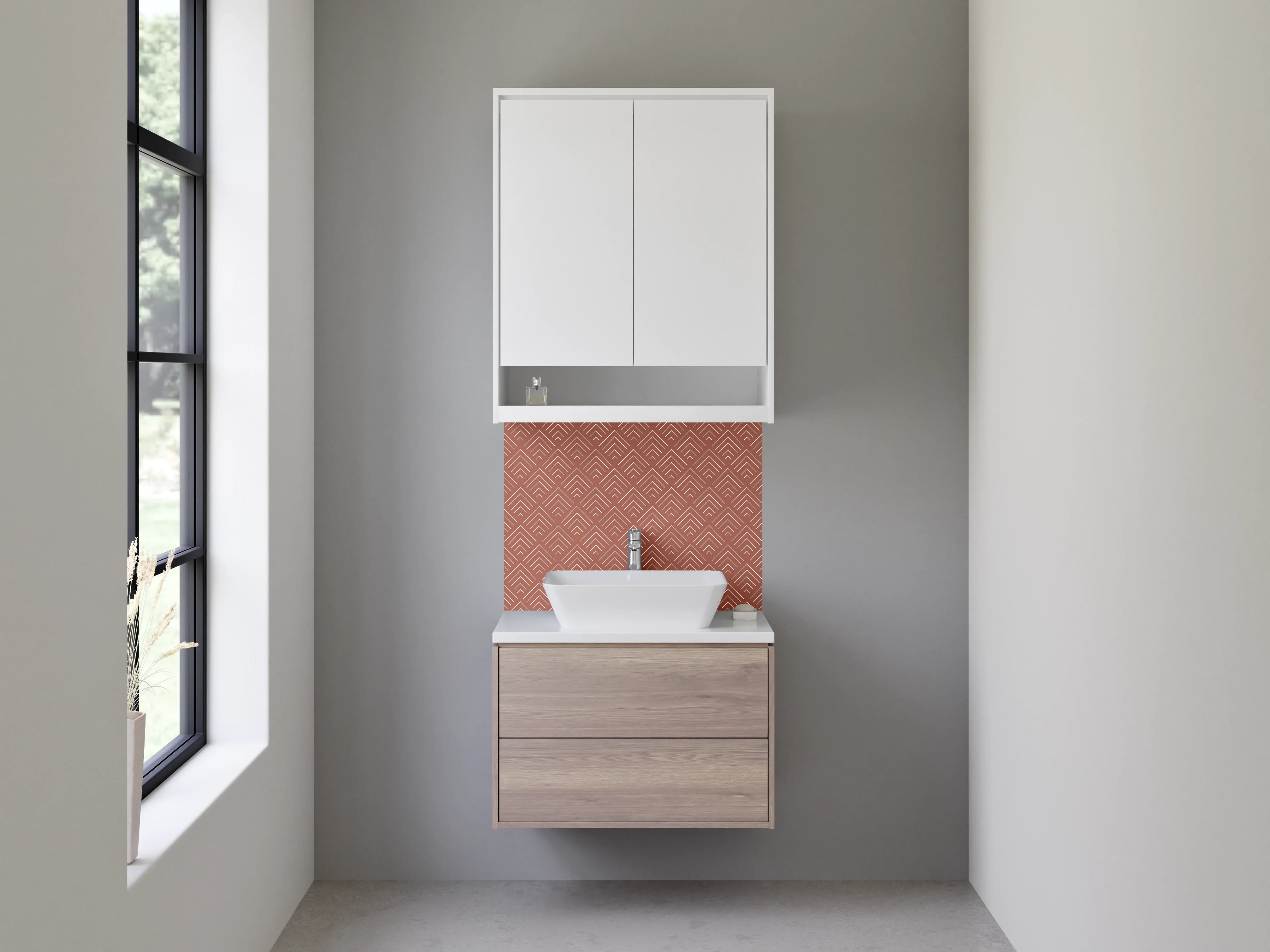 Waschbecken-Rückwand - Moderne Marmoroptik mit warmem Braunton