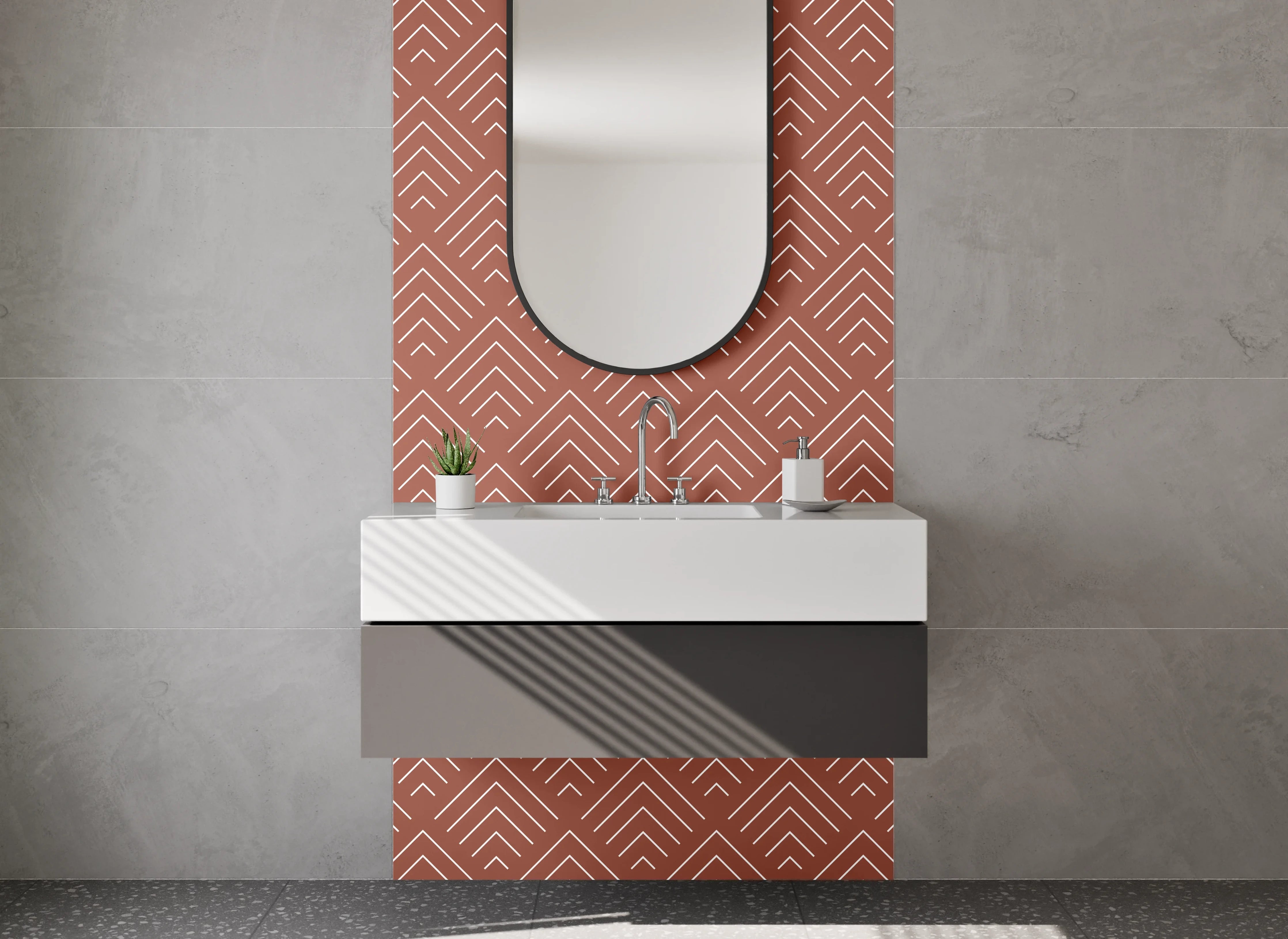 Waschbecken-Rückwand - Moderne Marmoroptik mit warmem Braunton